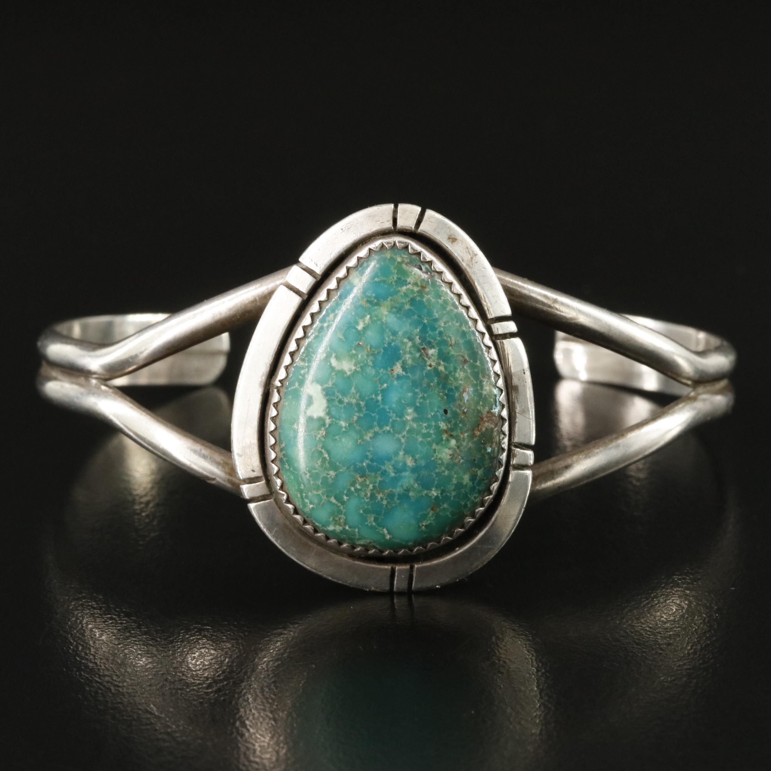 Southwestern Signed Sterling and Turquoise Cuff Bracelet