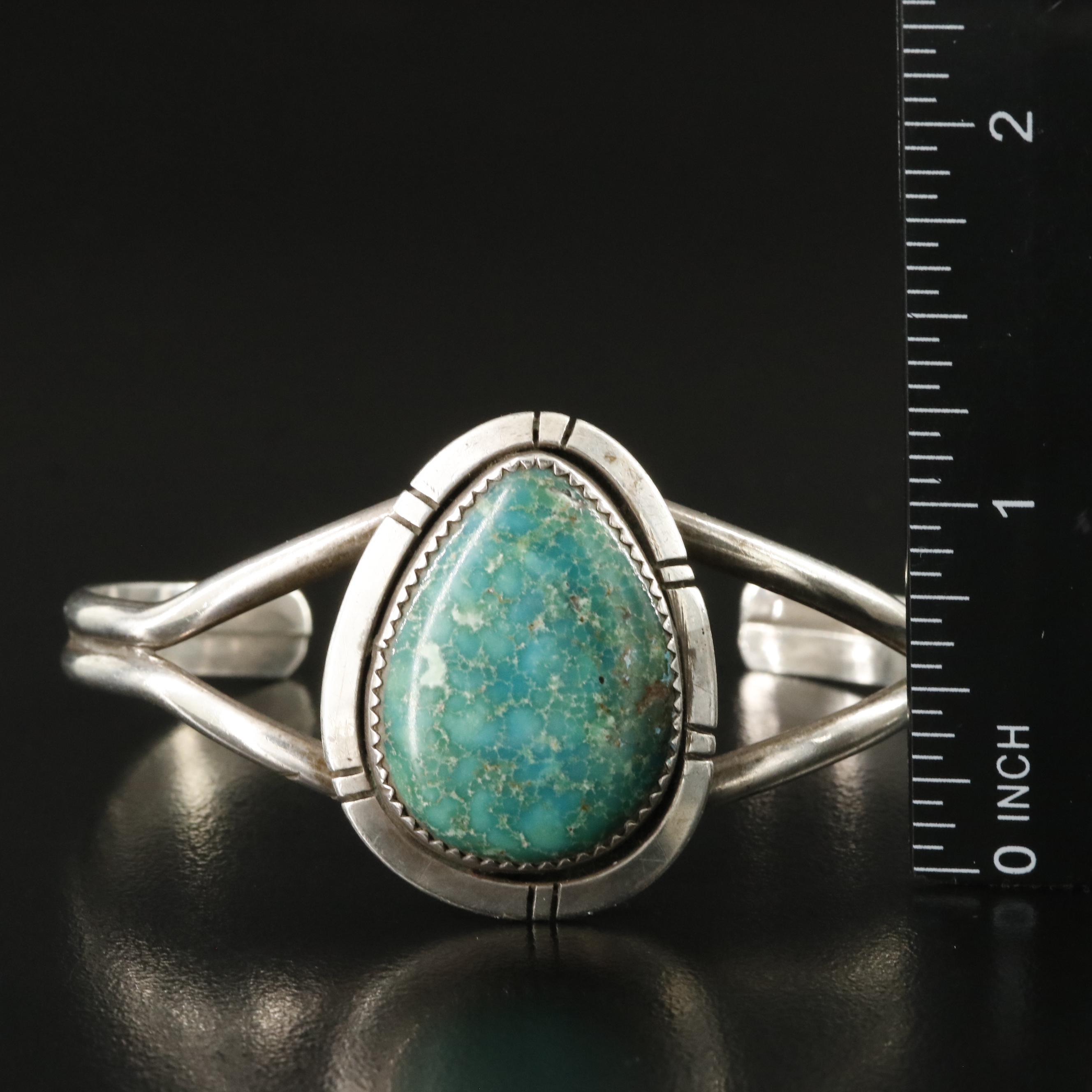 Southwestern Signed Sterling and Turquoise Cuff Bracelet
