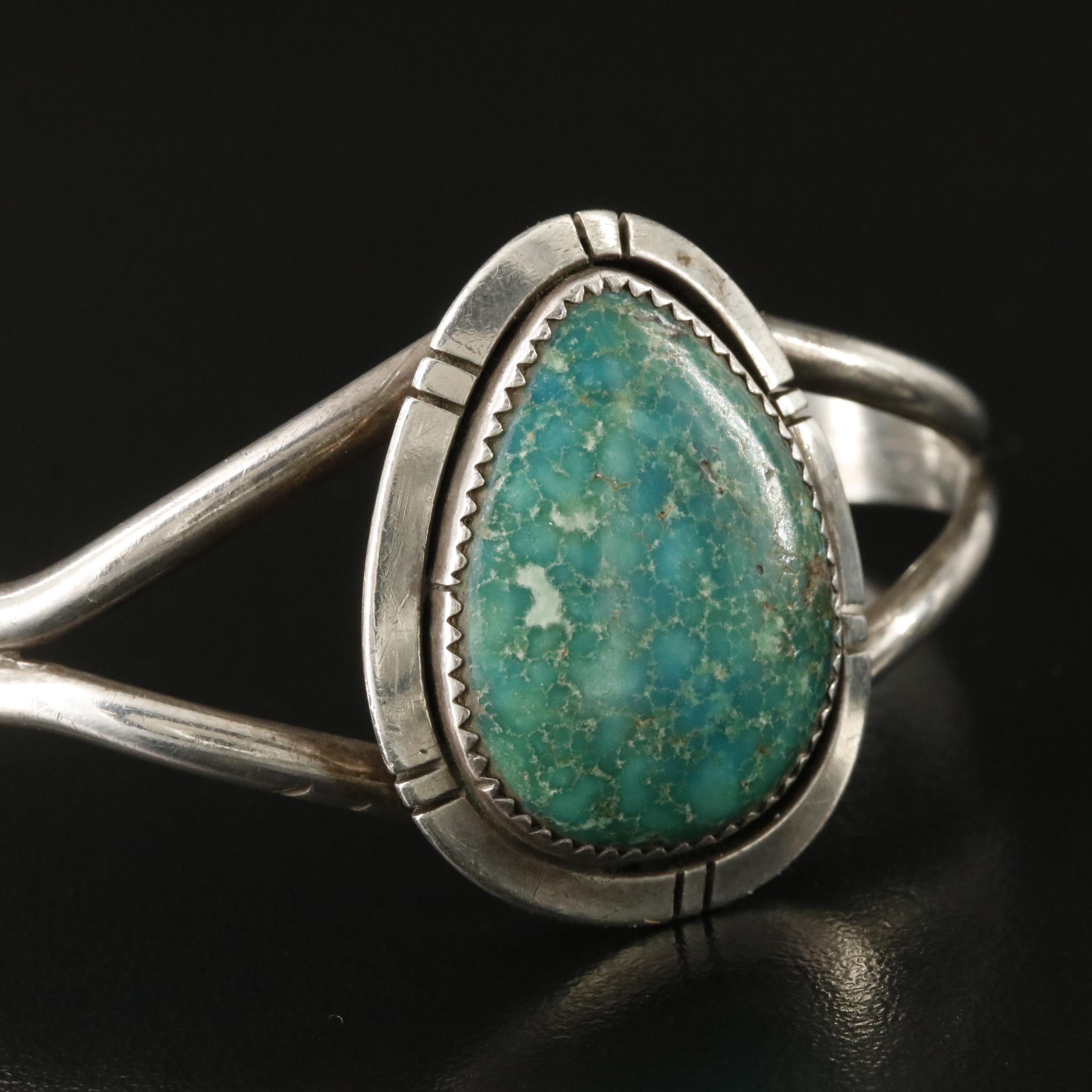 Southwestern Signed Sterling and Turquoise Cuff Bracelet