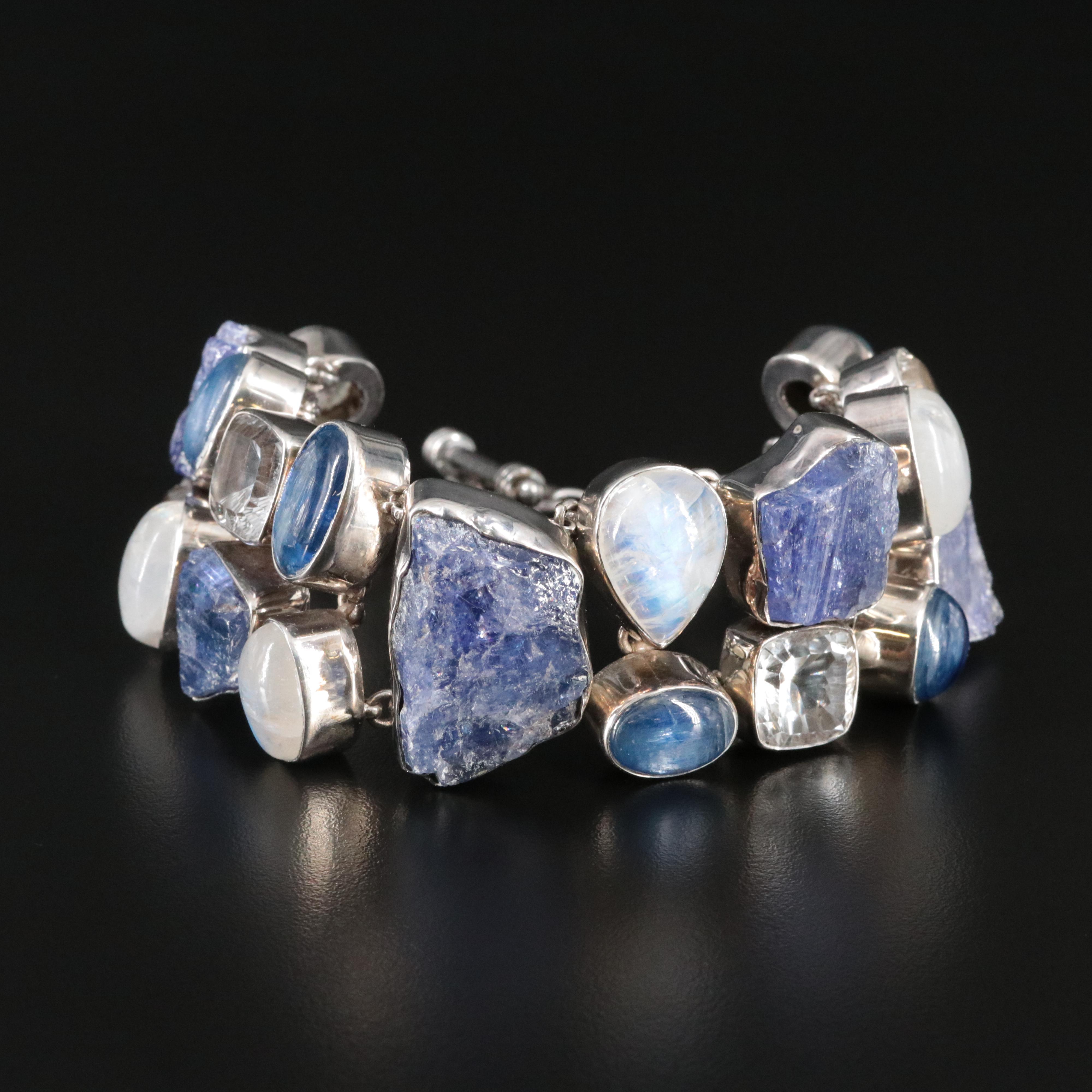 Sterling Tanzanite, Rainbow Moonstone and Kyanite Bracelet