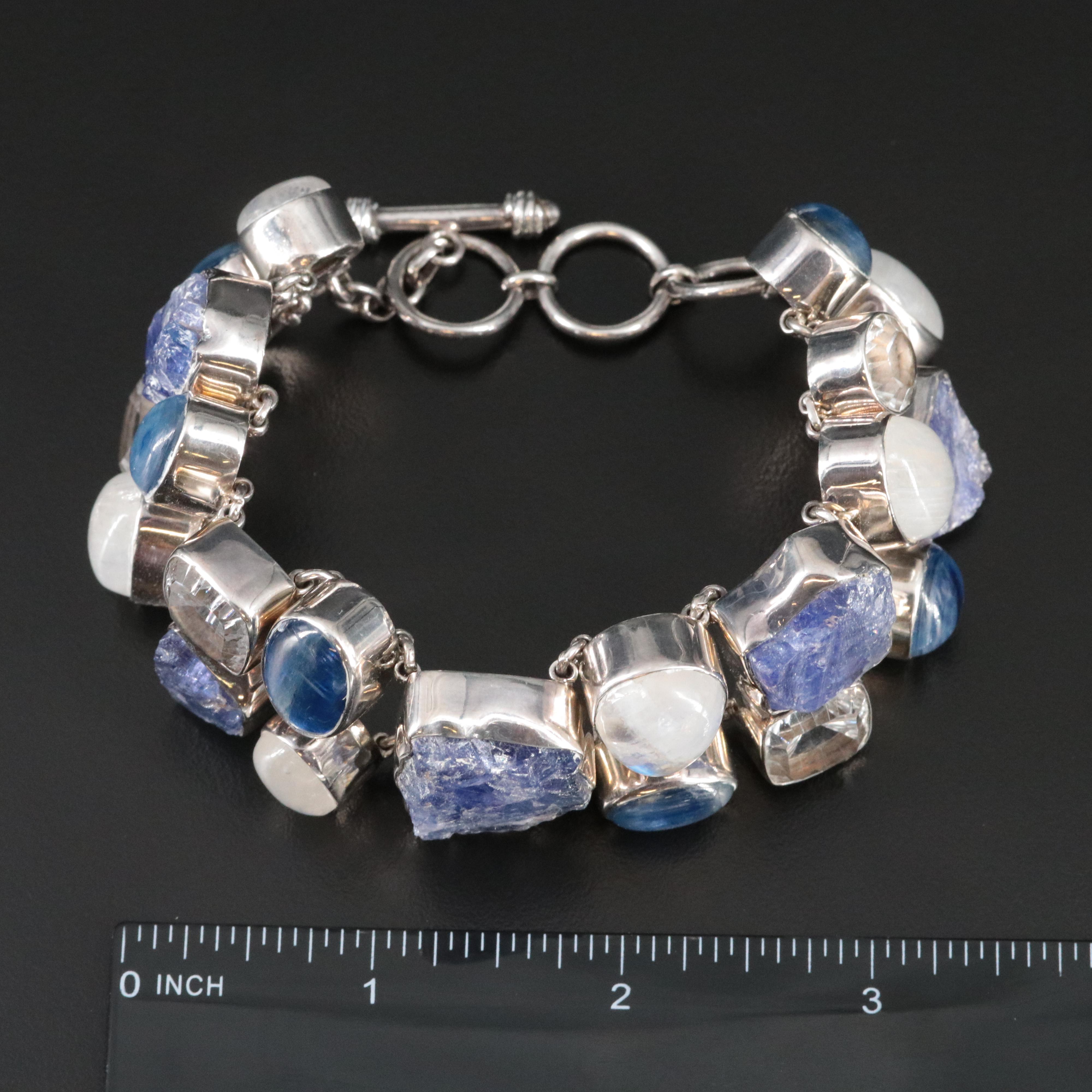 Sterling Tanzanite, Rainbow Moonstone and Kyanite Bracelet