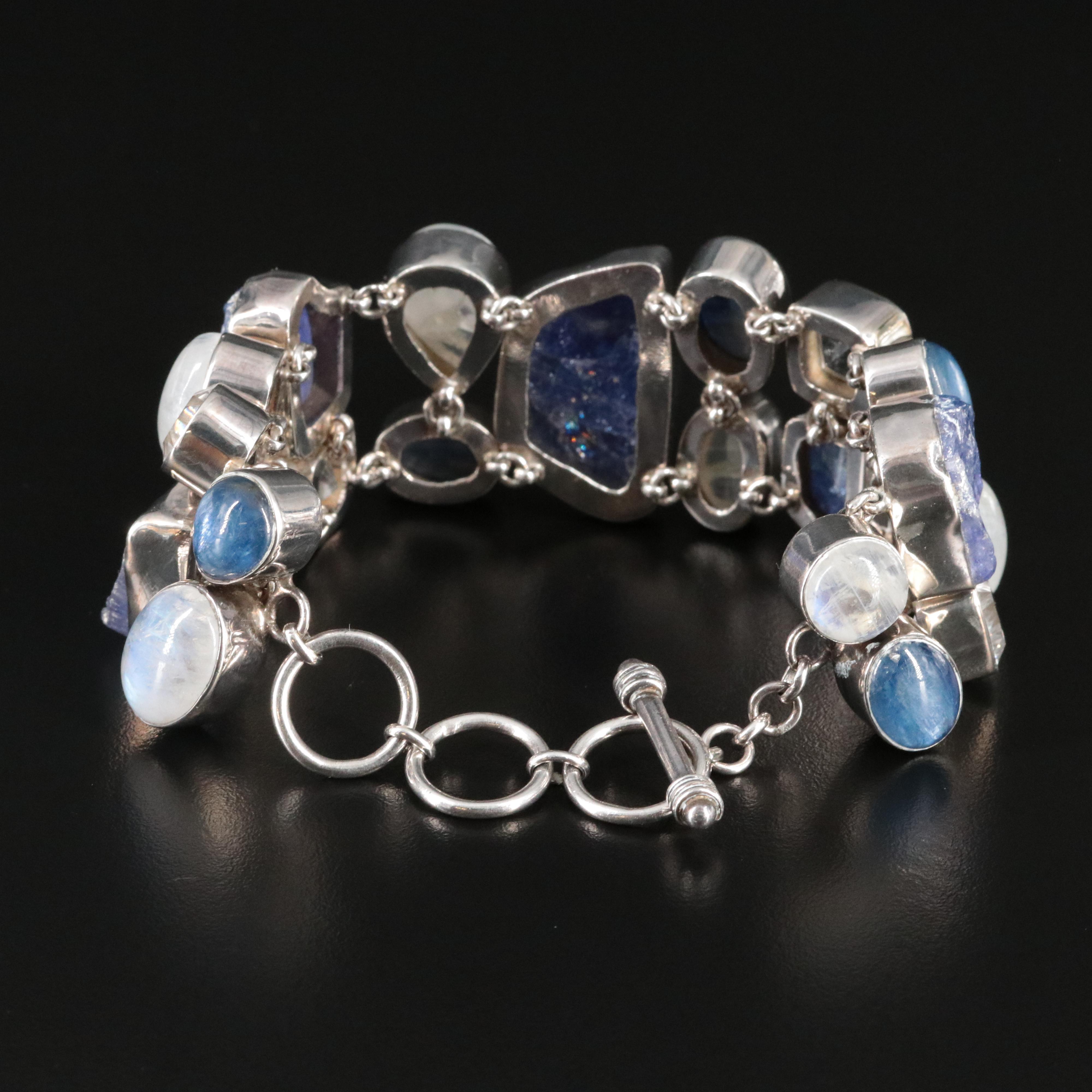 Sterling Tanzanite, Rainbow Moonstone and Kyanite Bracelet