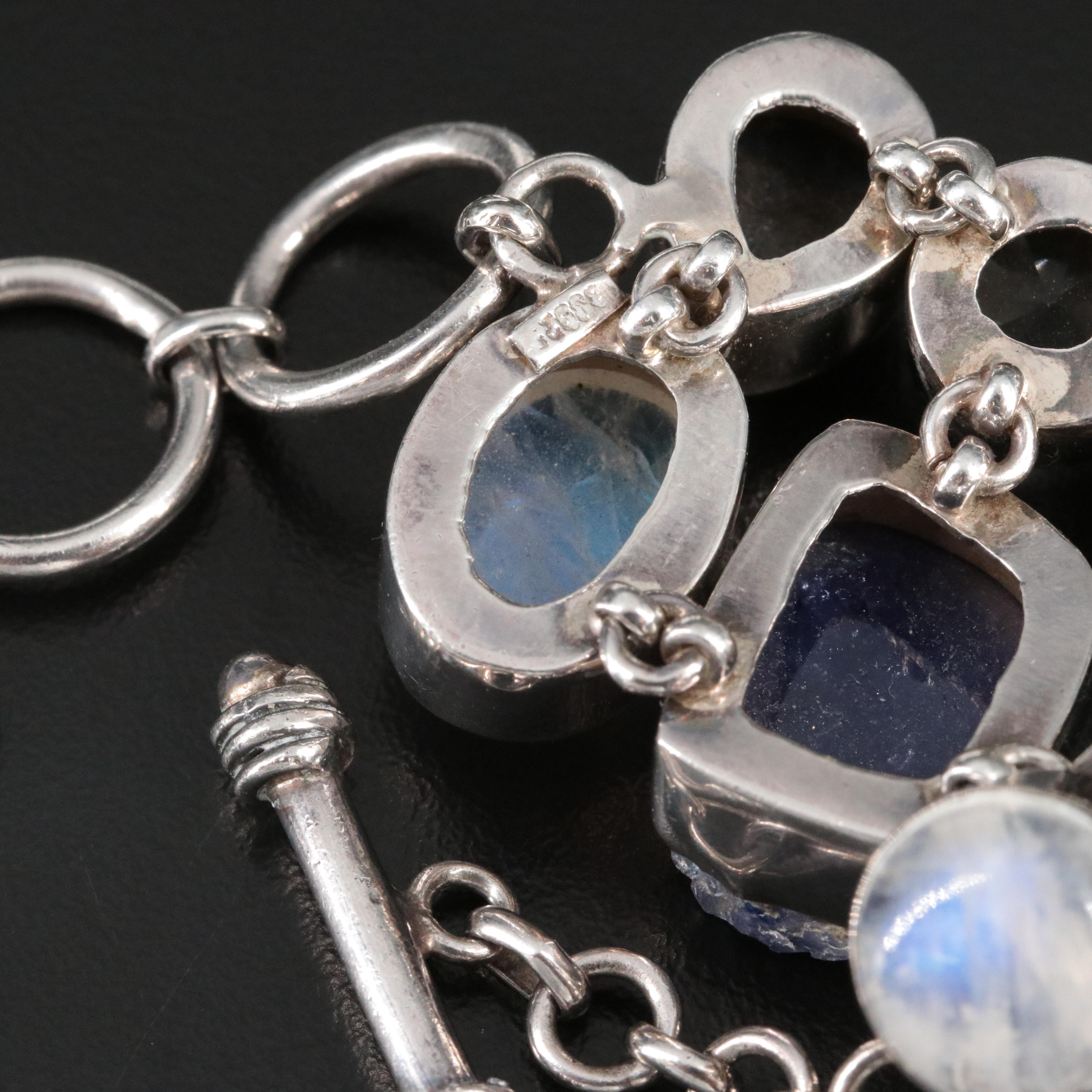 Sterling Tanzanite, Rainbow Moonstone and Kyanite Bracelet