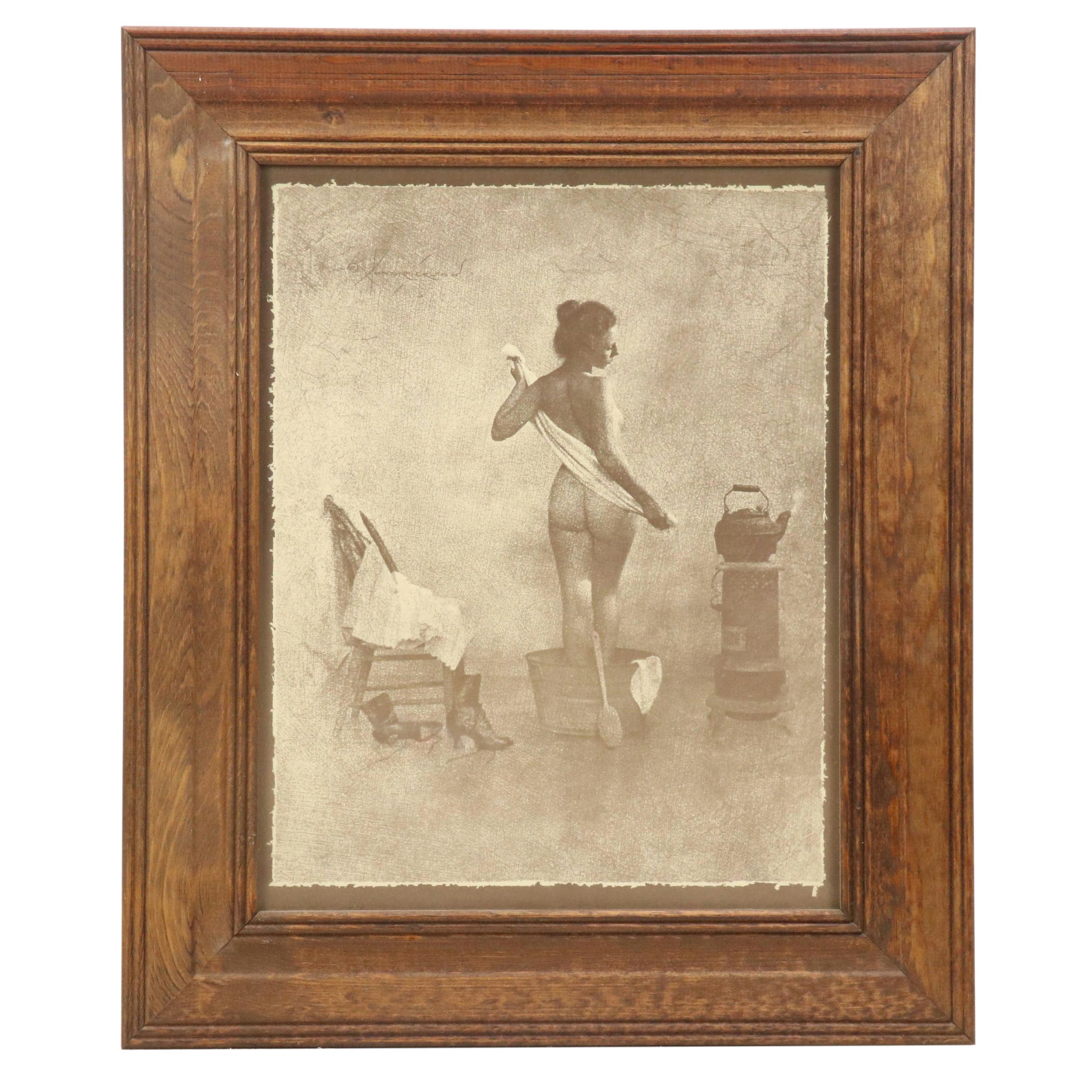 Halftone of Bathing Scene After Rolland Hendrickson, Circa 1960