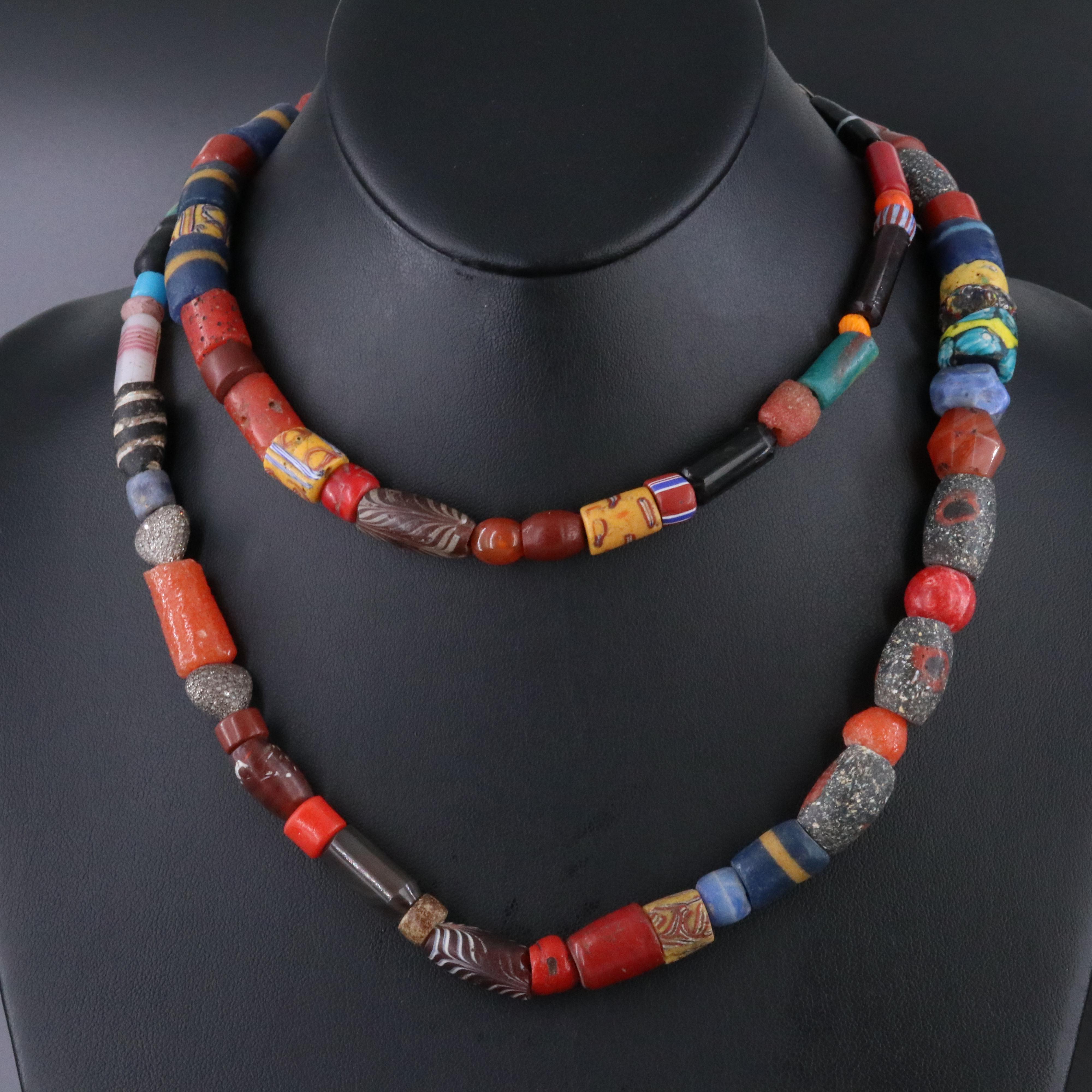 Sheryl Lowe Sterling Trade Bead and Gemstone Necklace with Pavé Diamond Accents