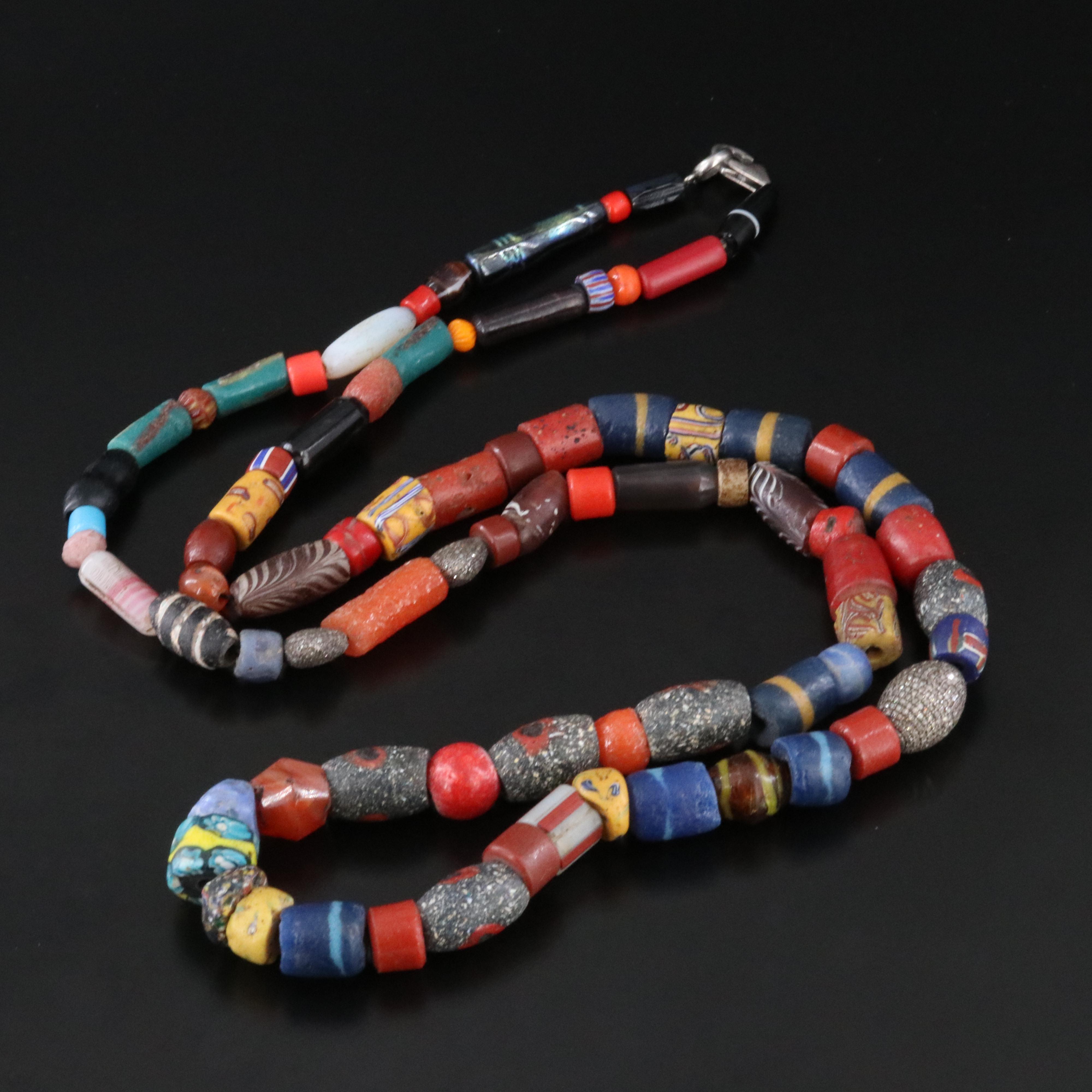 Sheryl Lowe Sterling Trade Bead and Gemstone Necklace with Pavé Diamond Accents