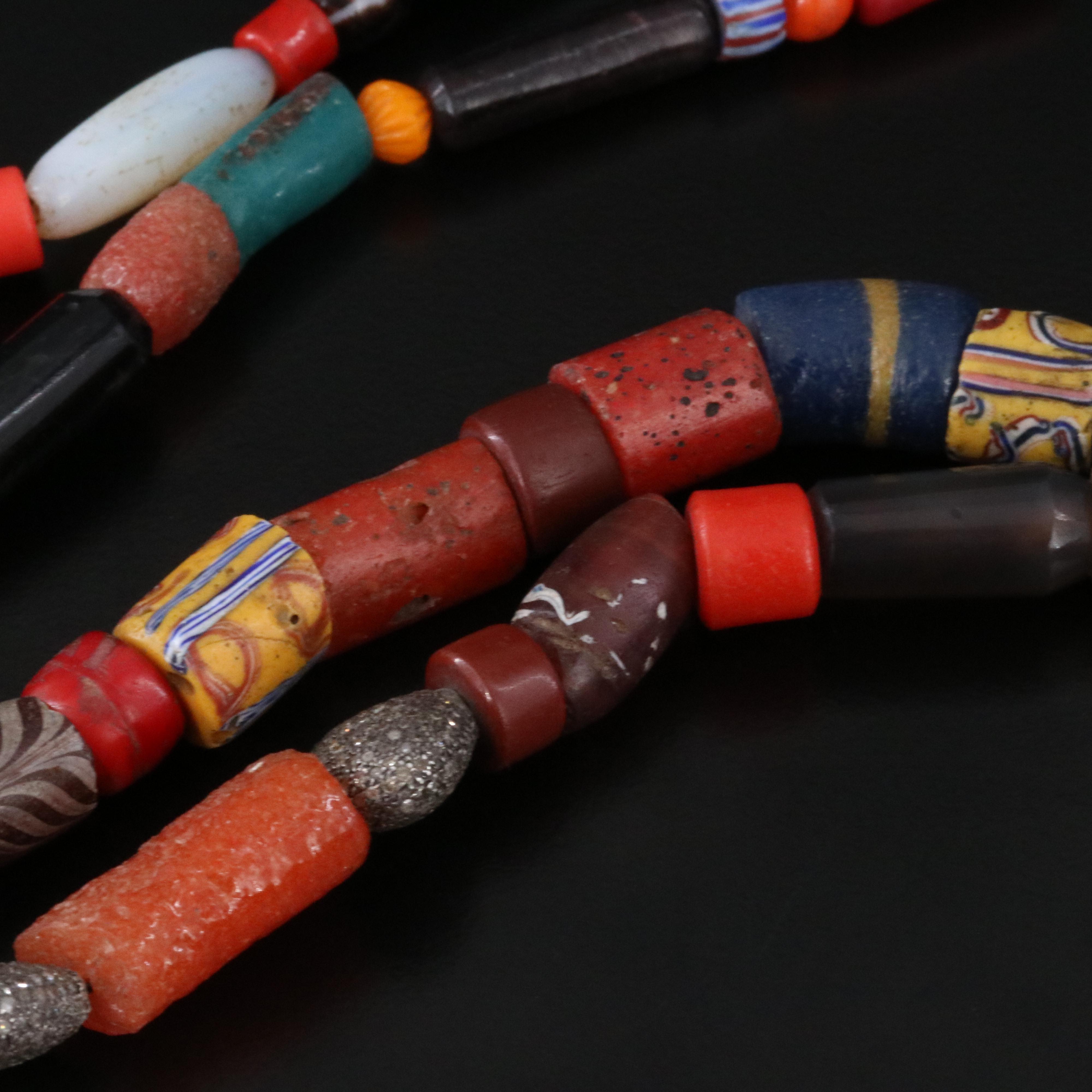 Sheryl Lowe Sterling Trade Bead and Gemstone Necklace with Pavé Diamond Accents