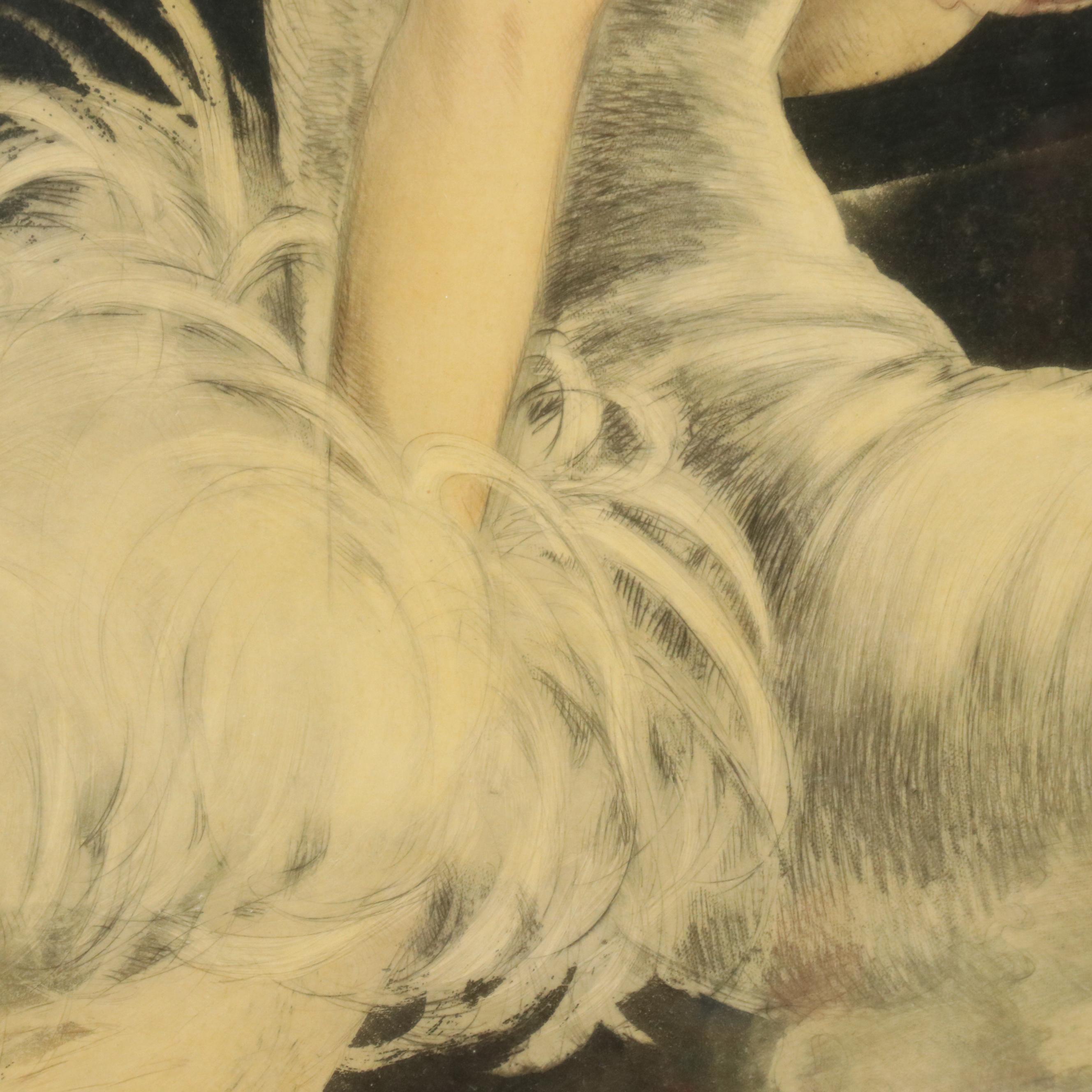 Louis Icart Hand-Colored and Lacquered Etching "Les Orchidées," 1937