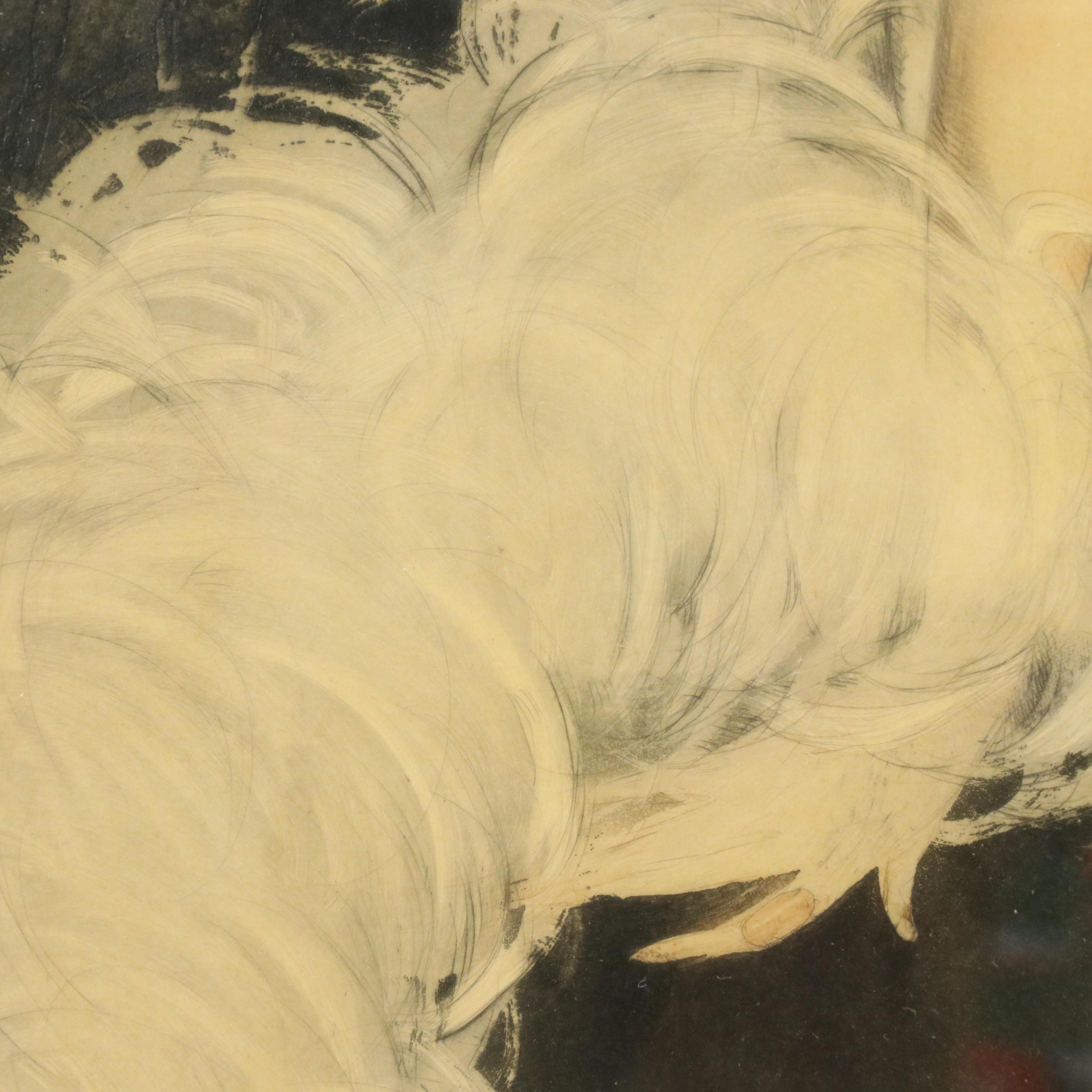 Louis Icart Hand-Colored and Lacquered Etching "Les Orchidées," 1937