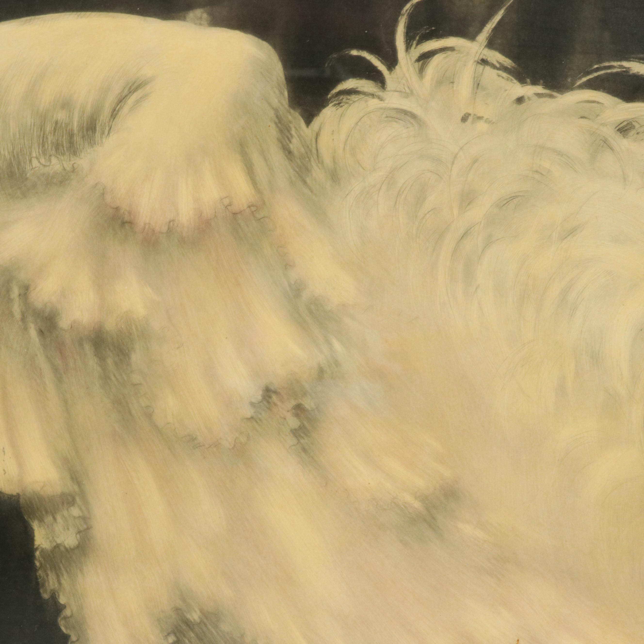 Louis Icart Hand-Colored and Lacquered Etching "Les Orchidées," 1937