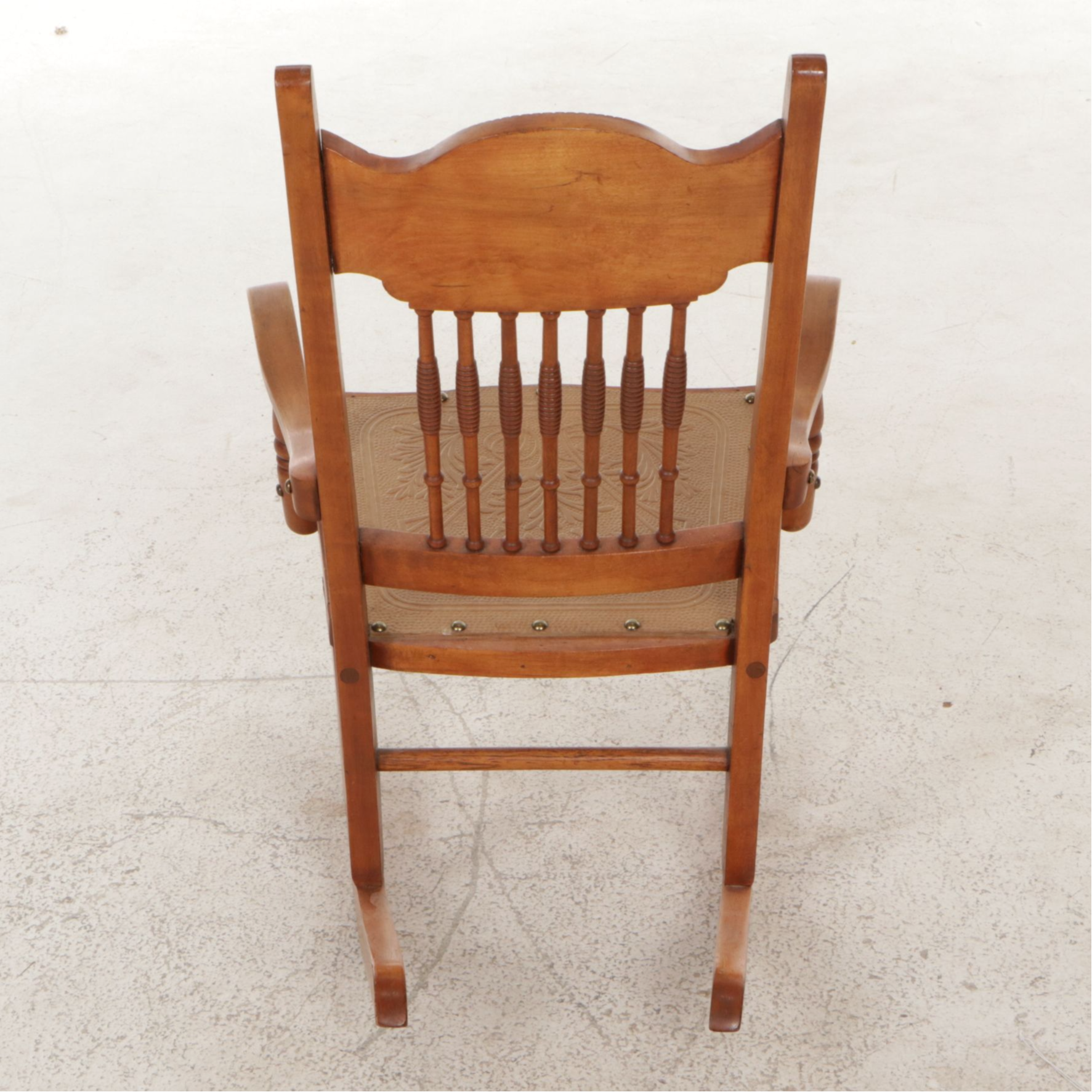 Press-Back Wood Child's Rocking Chair with Embossed Leather Seat