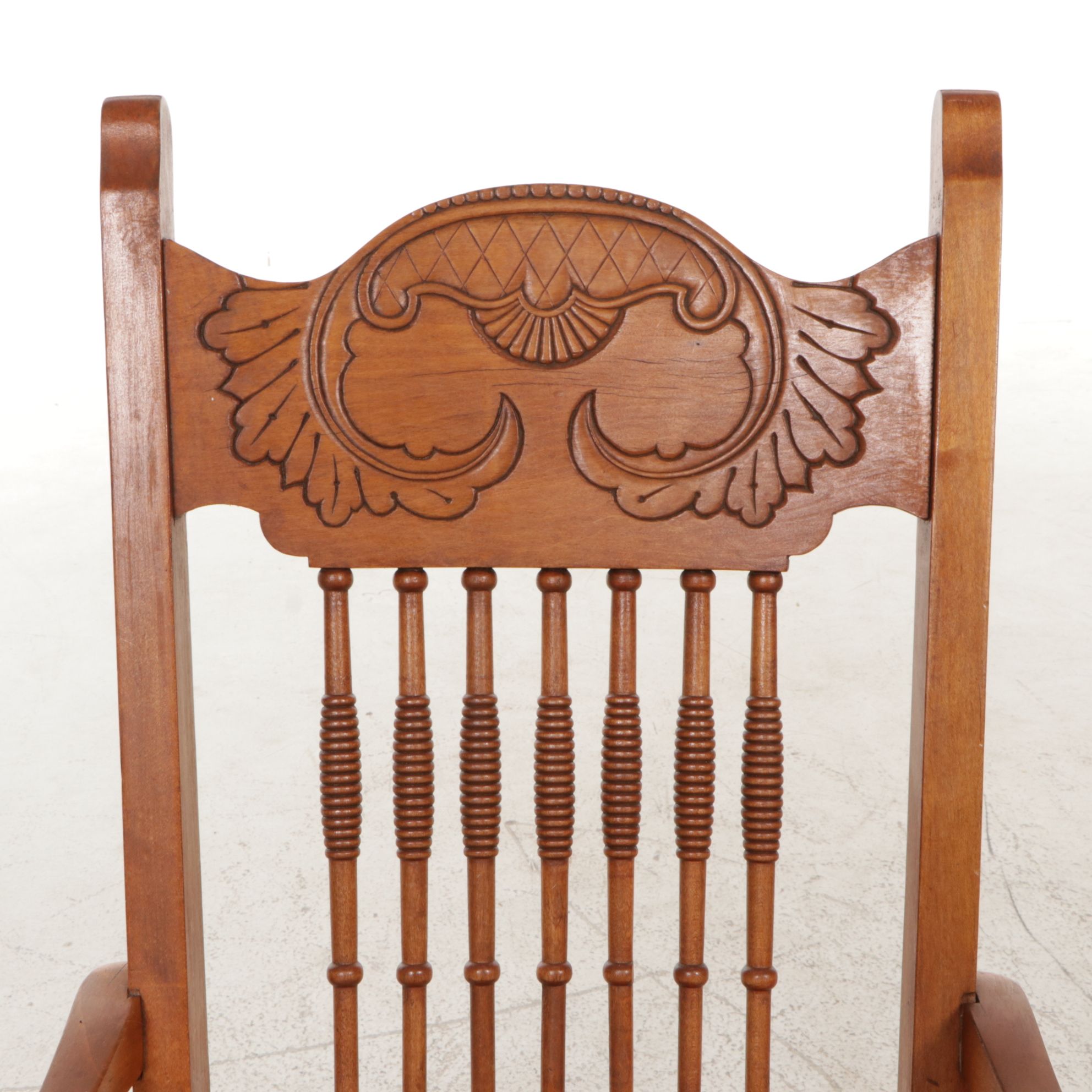 Press-Back Wood Child's Rocking Chair with Embossed Leather Seat