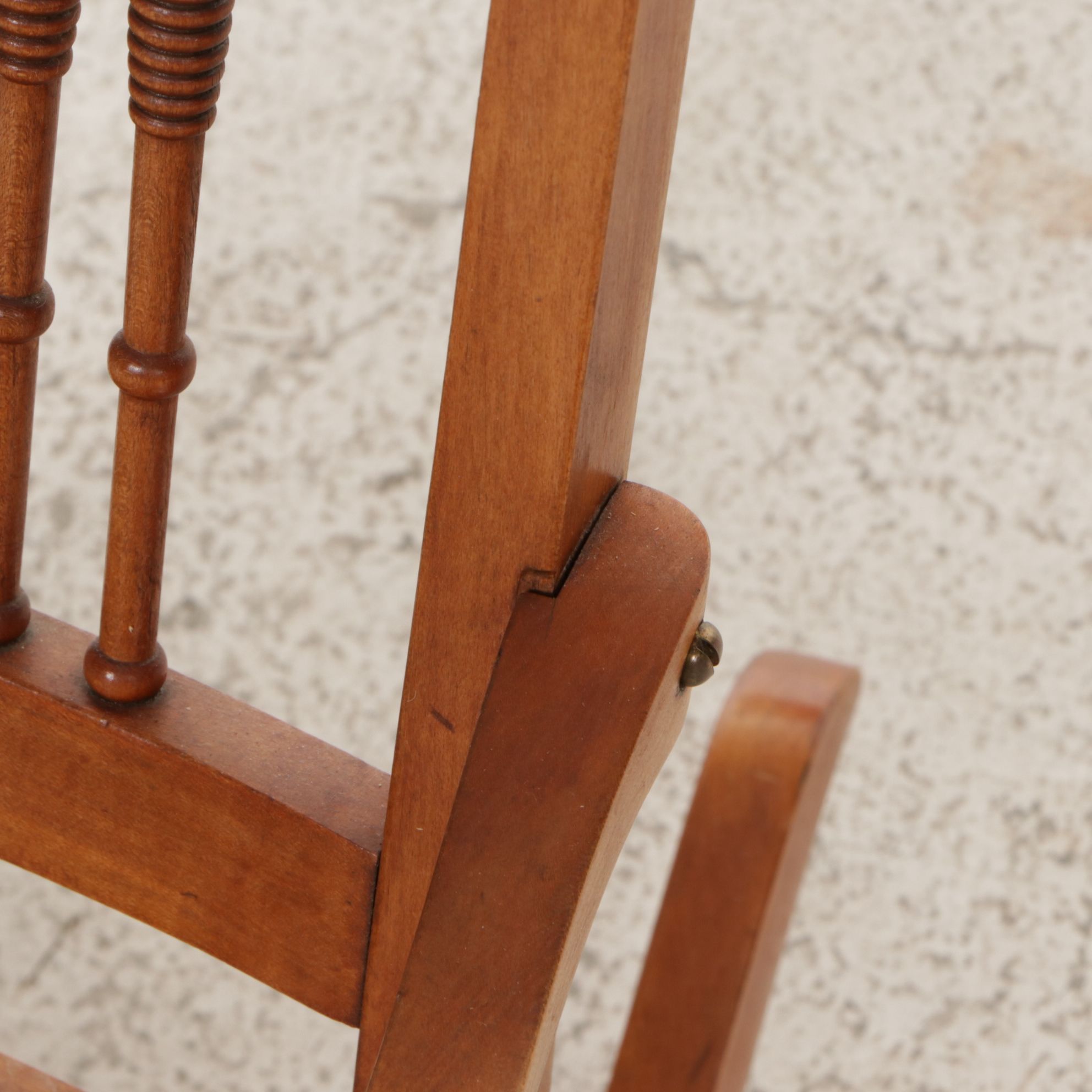Press-Back Wood Child's Rocking Chair with Embossed Leather Seat