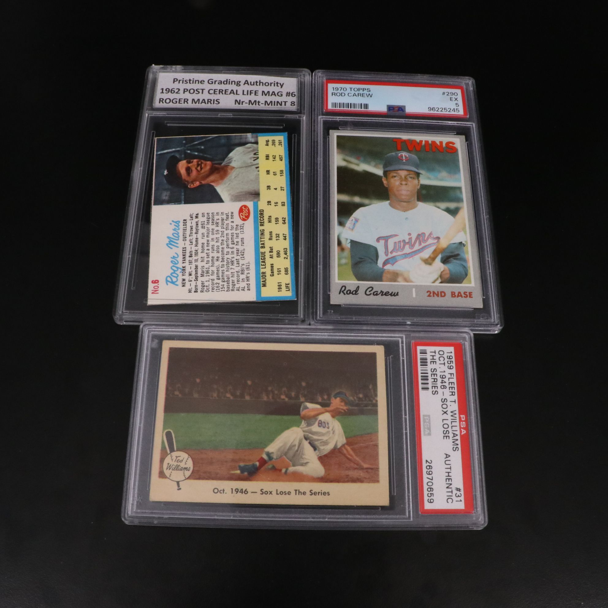PSA Graded and Other Baseball Cards with Roger Maris, Ted Williams, and More