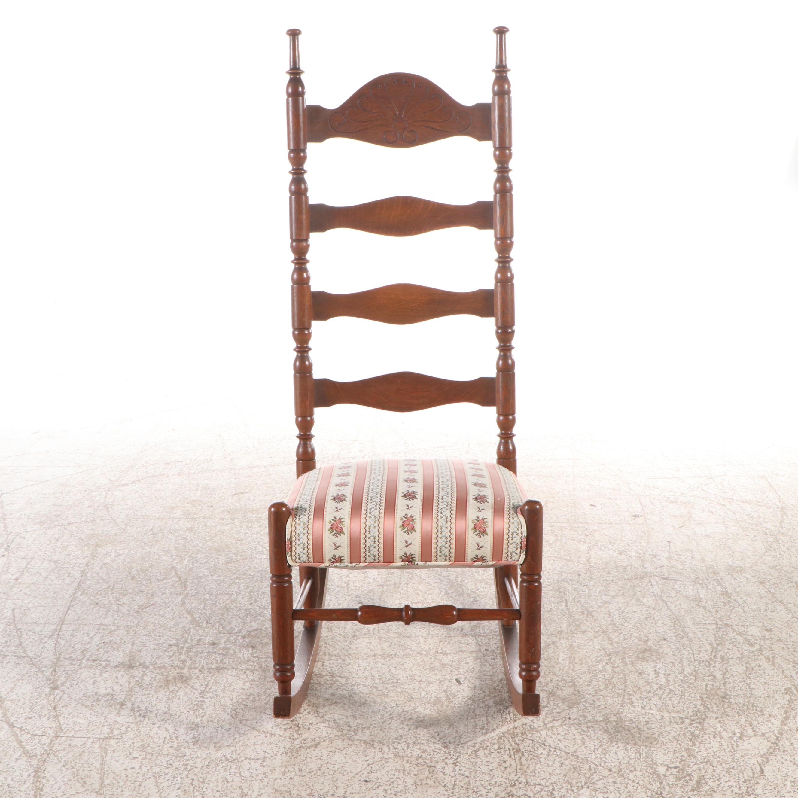Late Victorian Ladder Back Walnut Rocking Chair