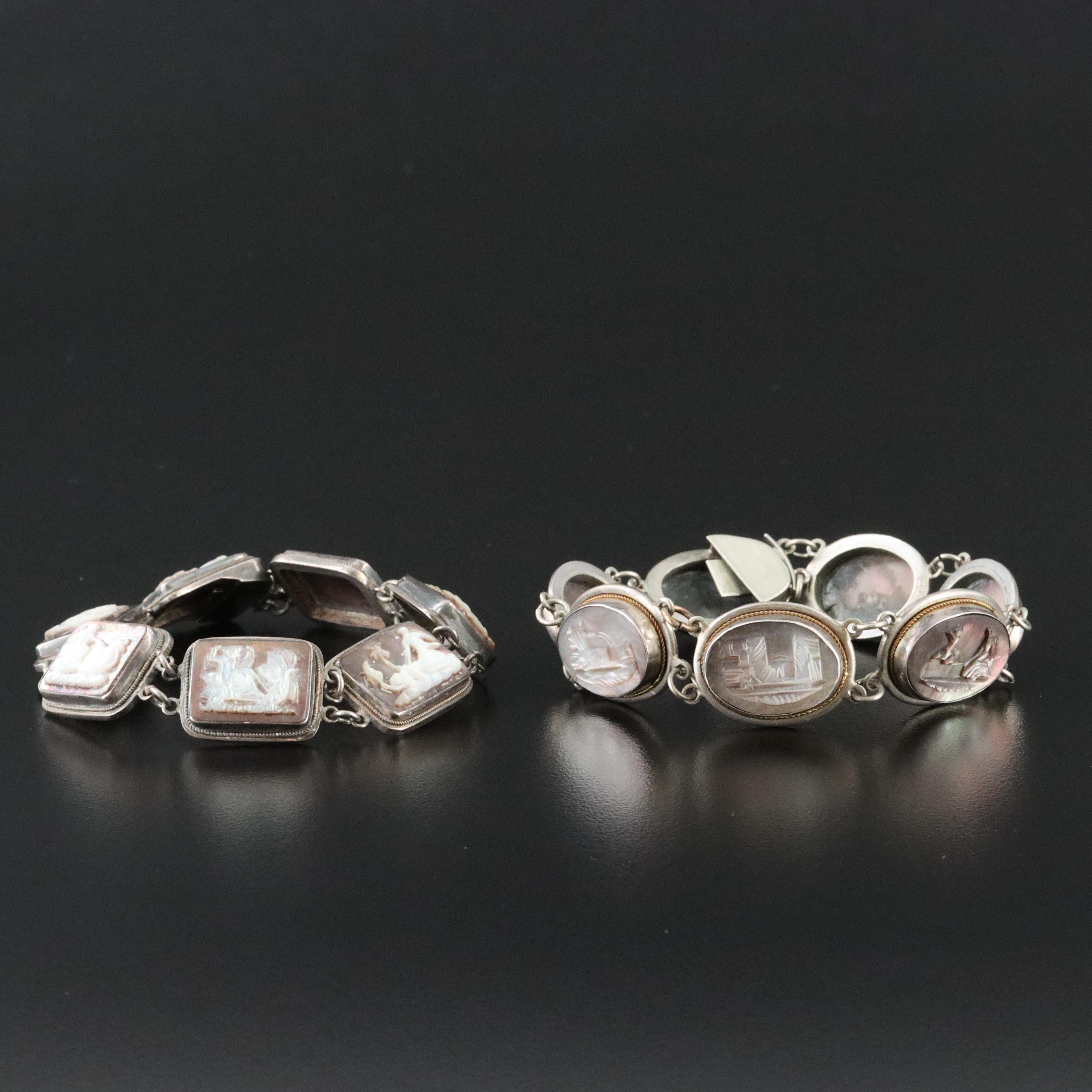 Sterling & 800 Silver Greco-Roman Revival Days of the Week Cameo Bracelets