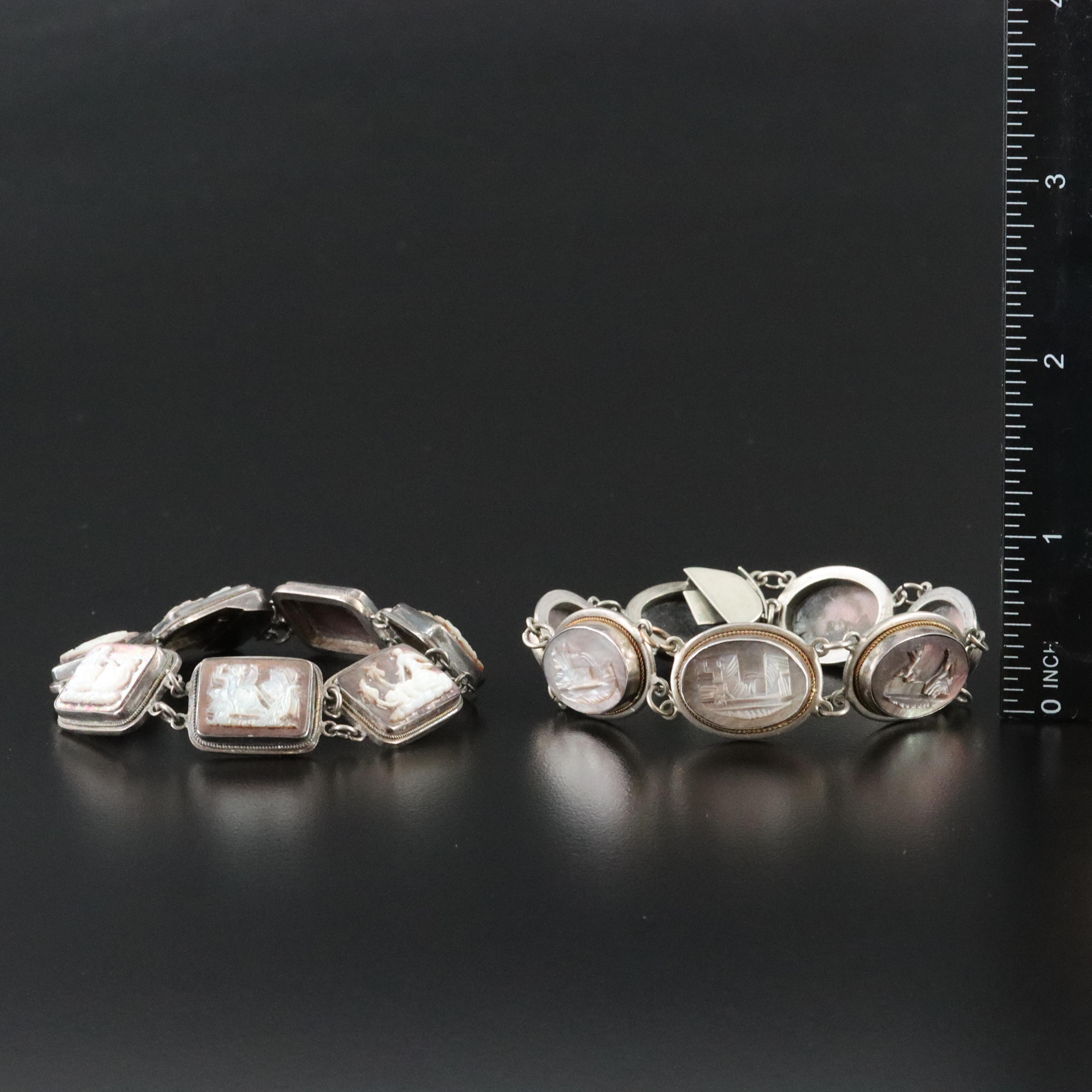 Sterling & 800 Silver Greco-Roman Revival Days of the Week Cameo Bracelets