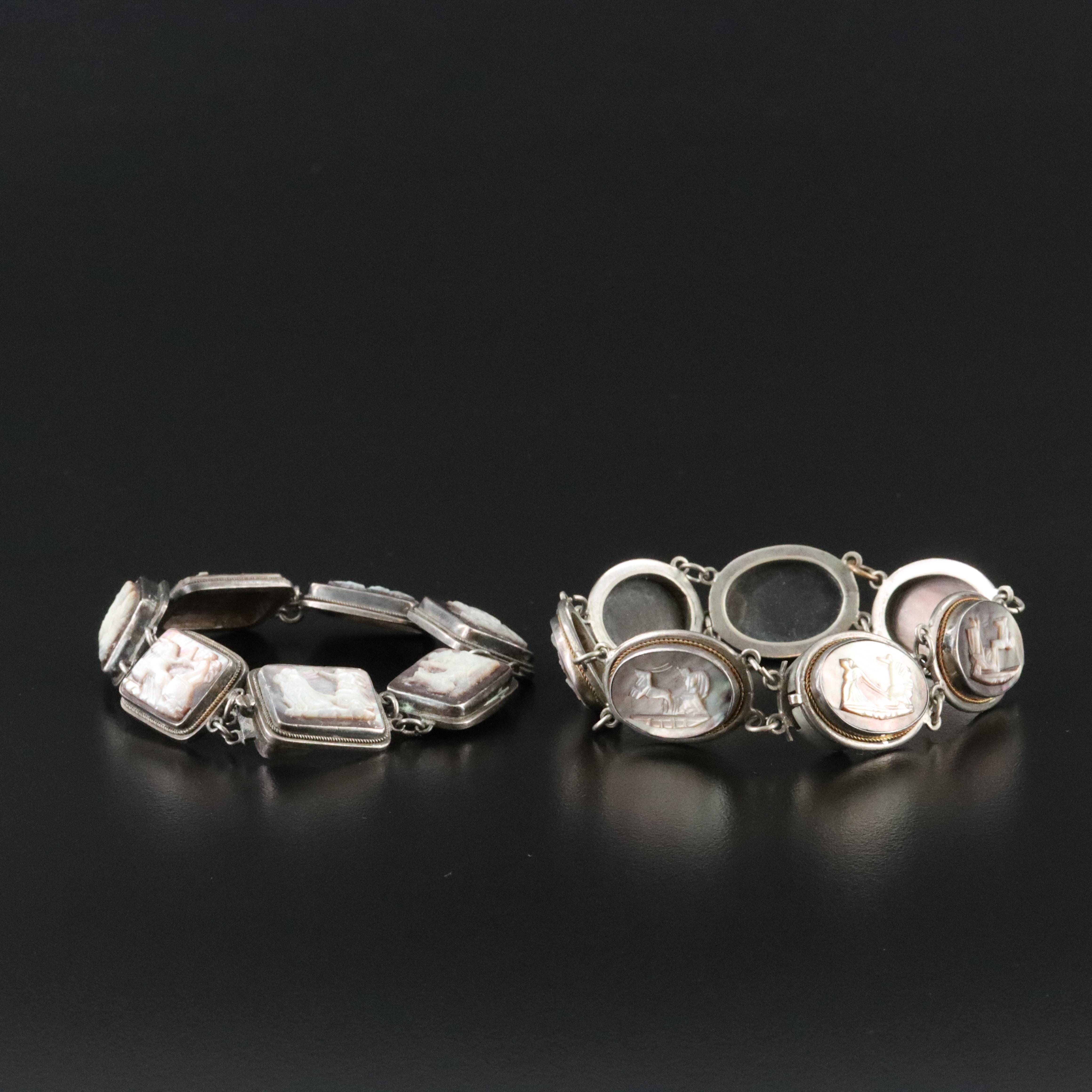 Sterling & 800 Silver Greco-Roman Revival Days of the Week Cameo Bracelets