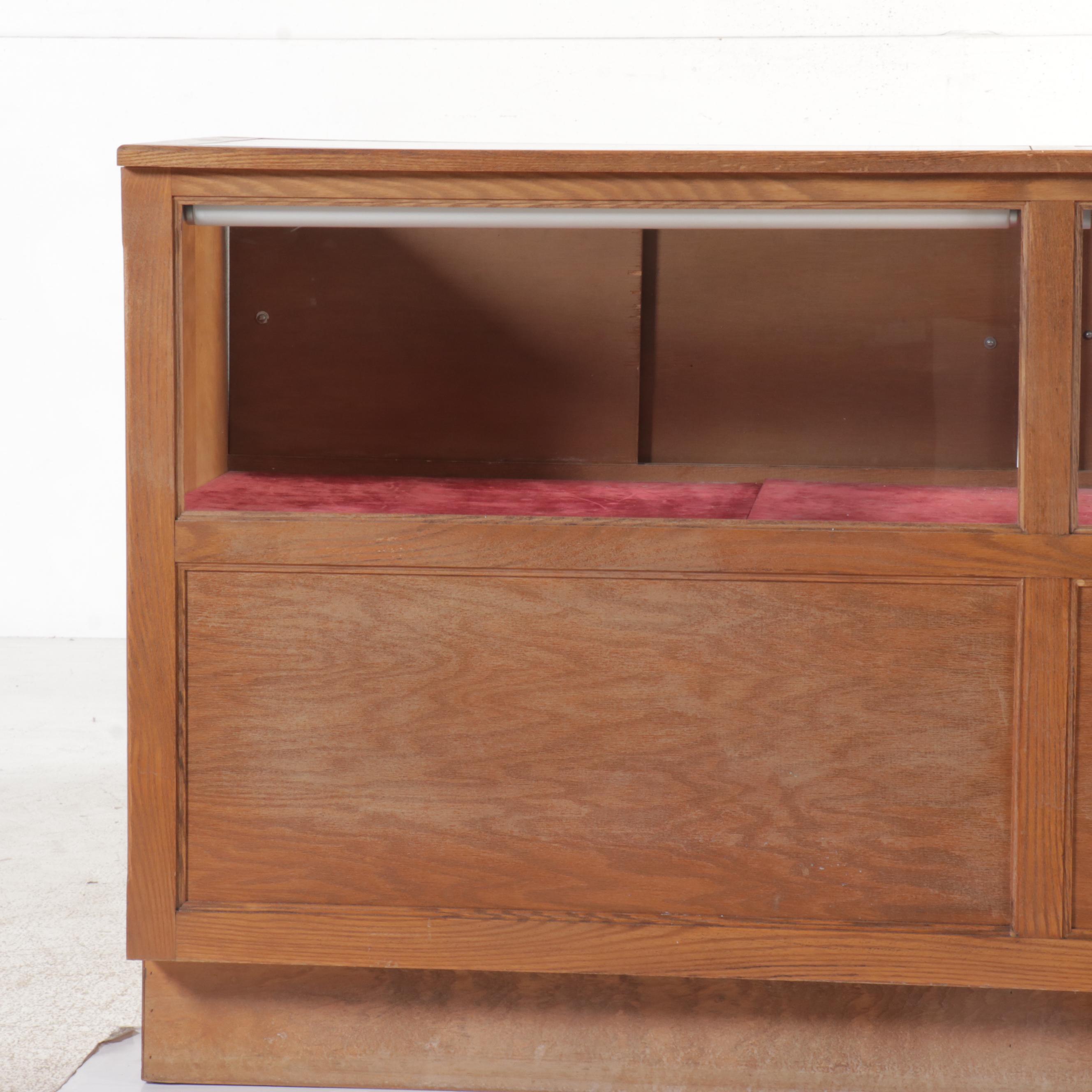 Mid Century Modern Style Oak Glass Front Display Case, Mid to Late 20th Century