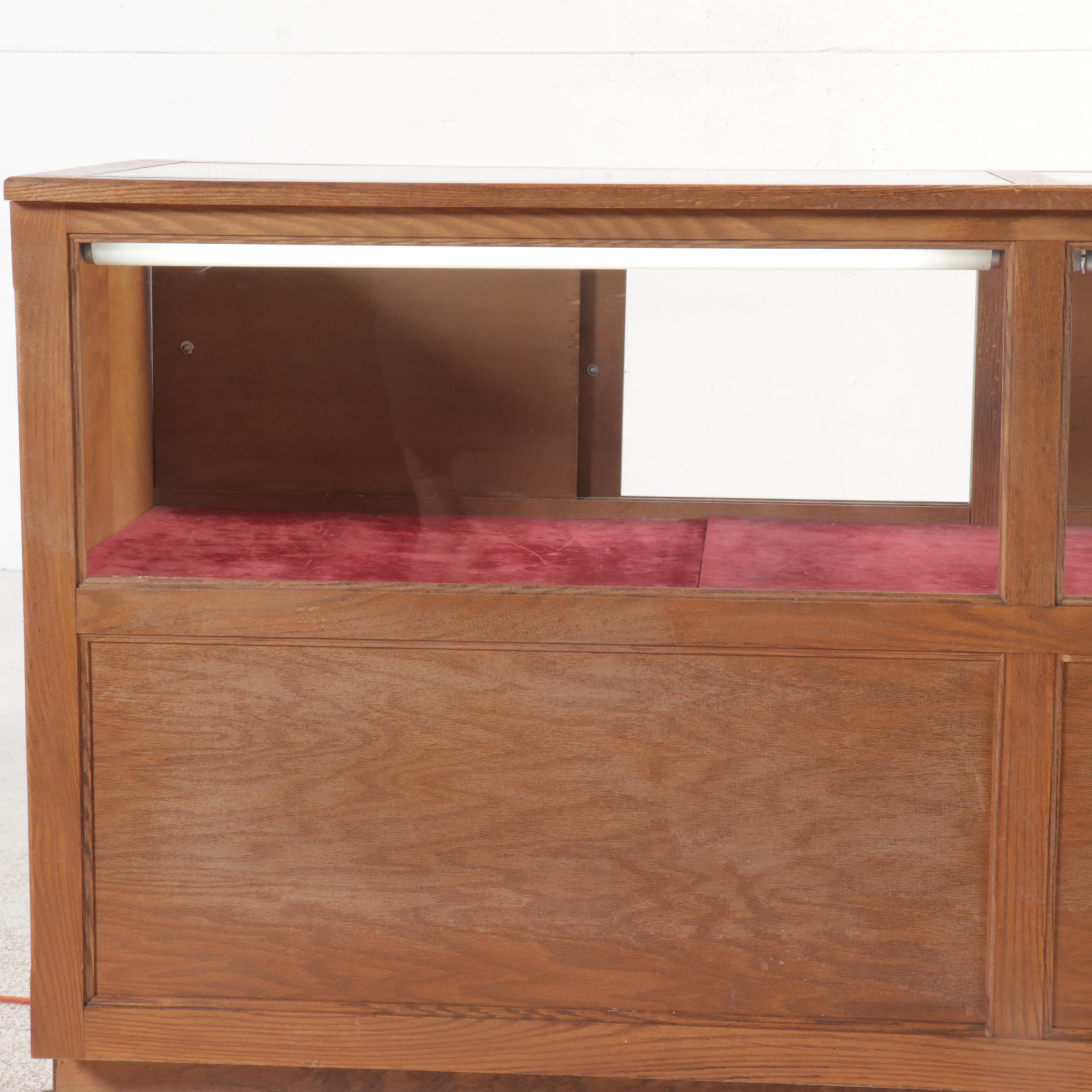 Mid Century Modern Style Oak Glass Front Display Case, Mid to Late 20th Century