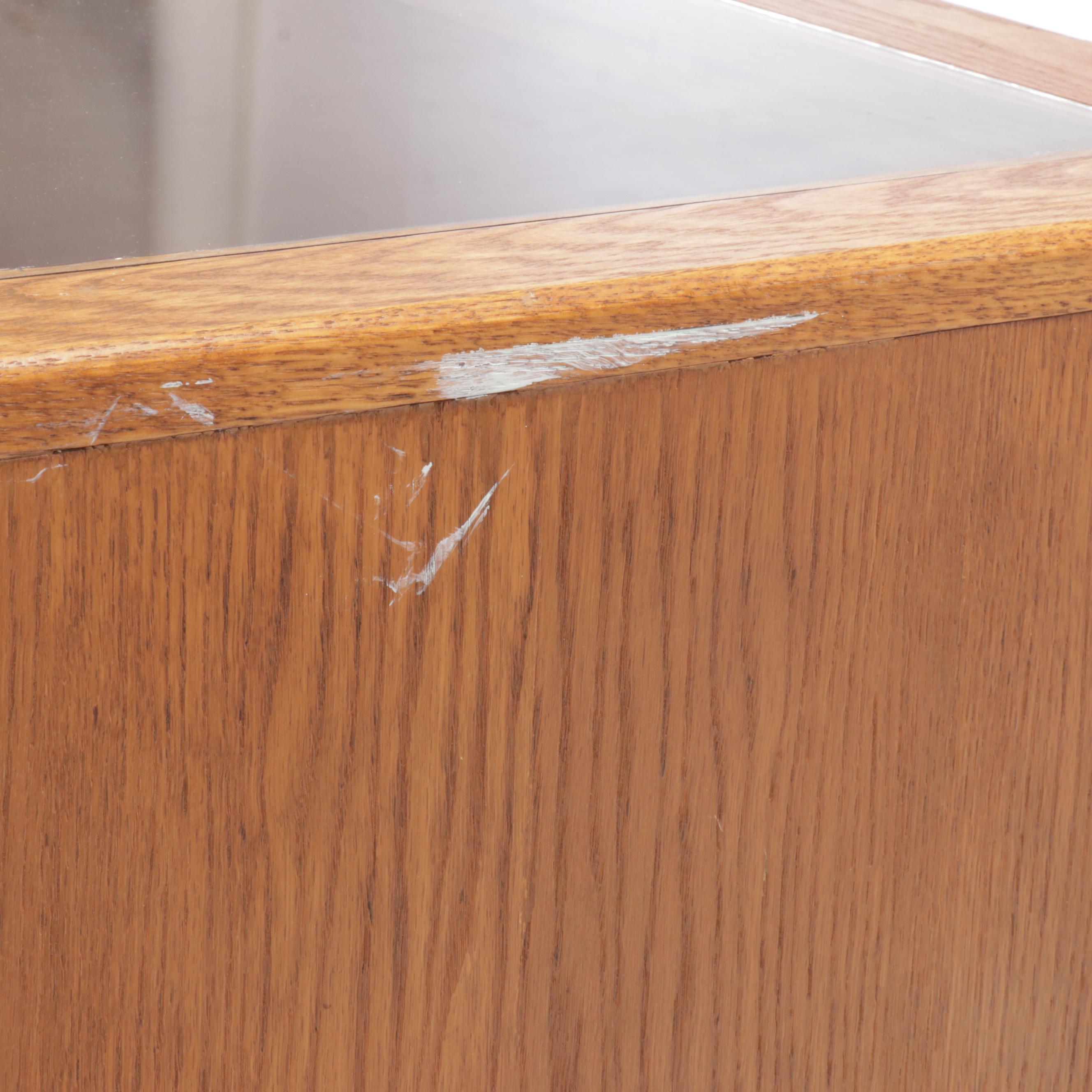 Mid Century Modern Style Oak Glass Front Display Case, Mid to Late 20th Century