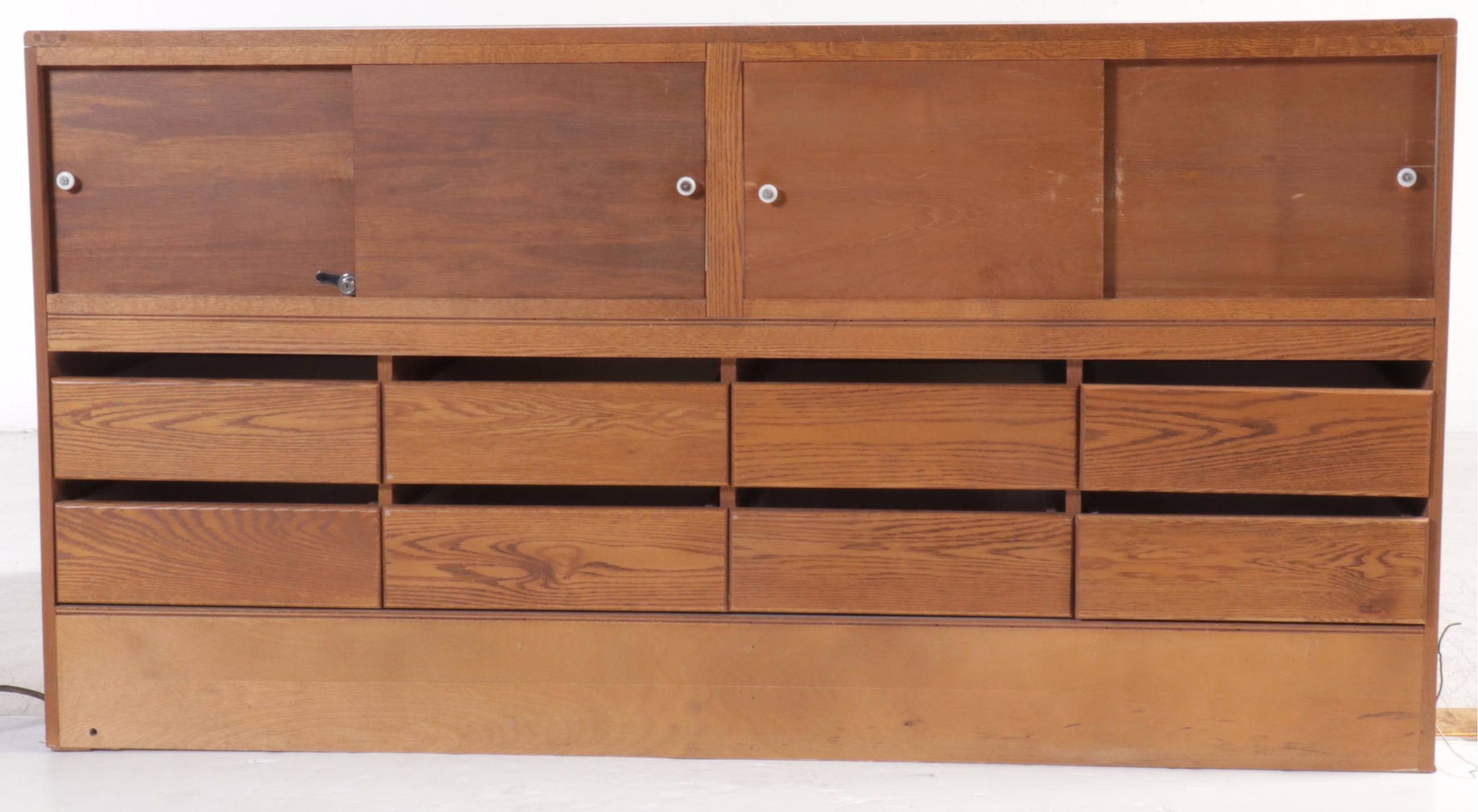 Mid Century Modern Style Oak Glass Front Display Case, Mid to Late 20th Century