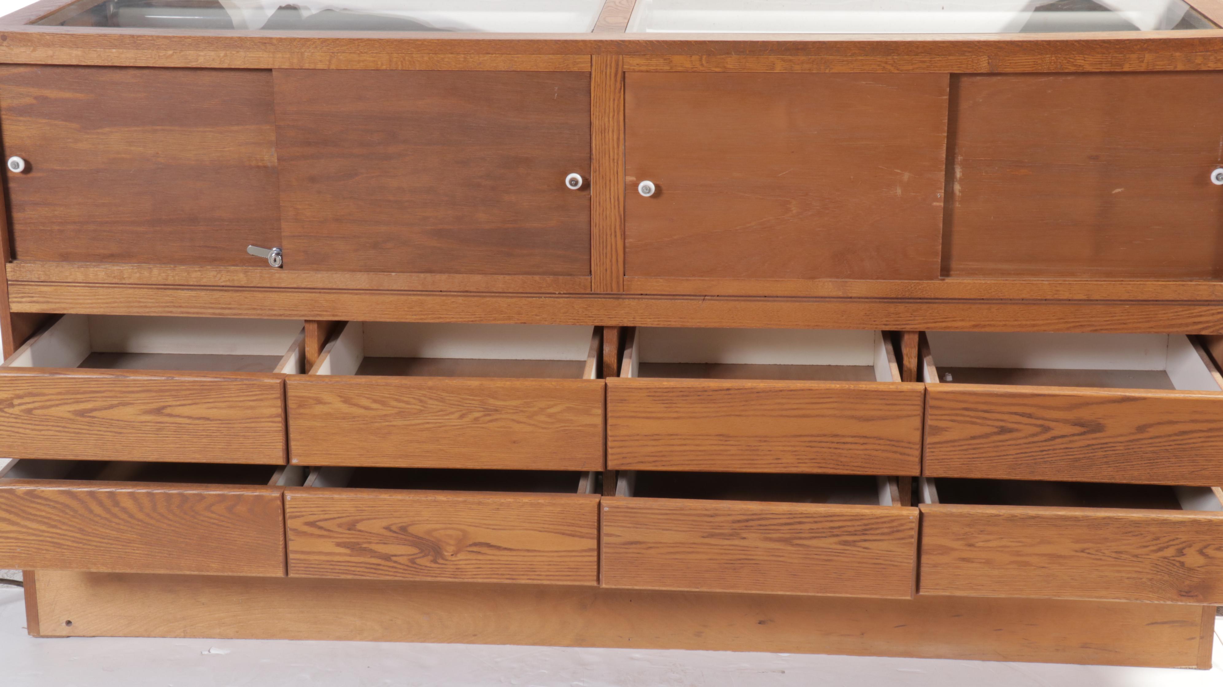 Mid Century Modern Style Oak Glass Front Display Case, Mid to Late 20th Century