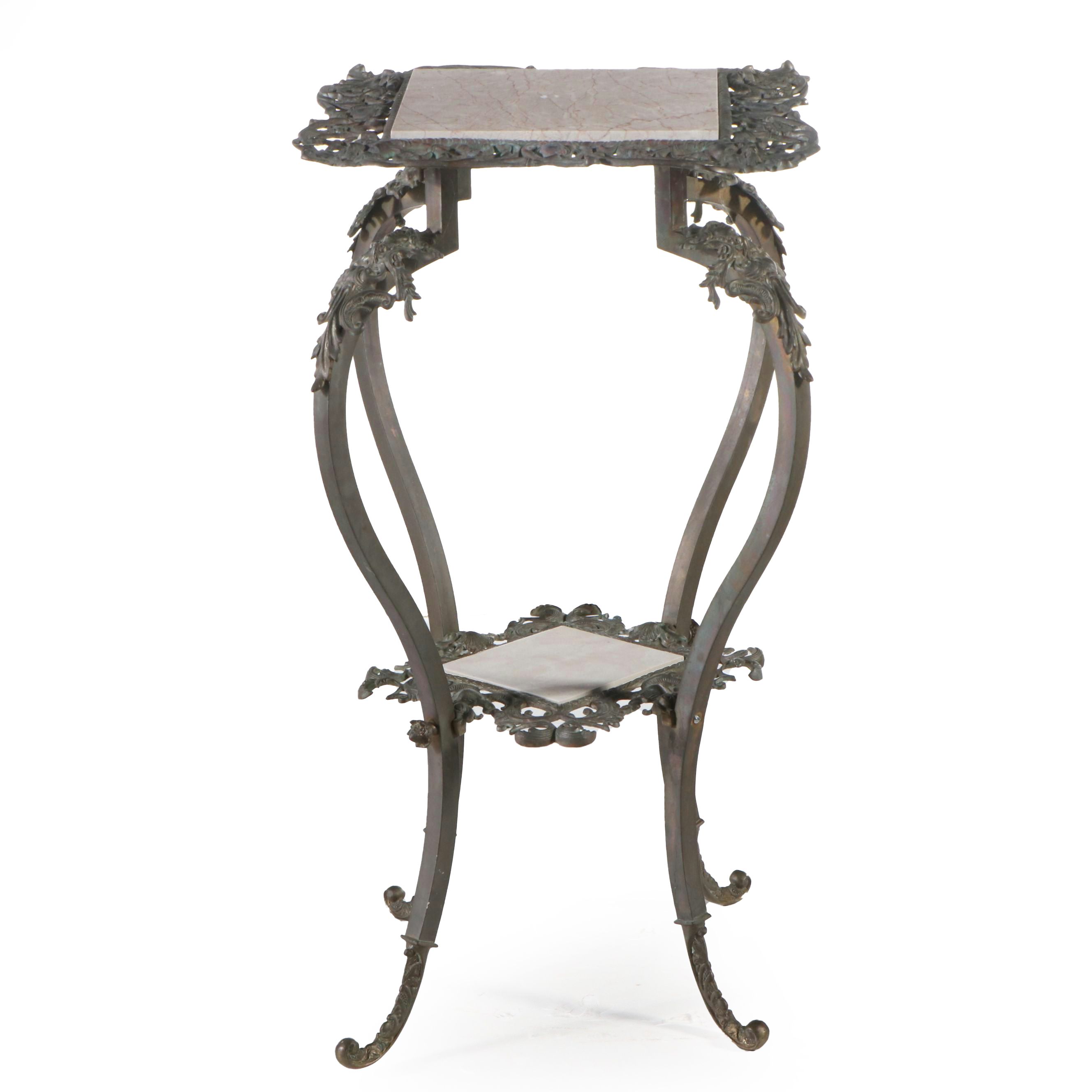 Victorian Style Cast Metal and Stone Plant Stand, 20th Century