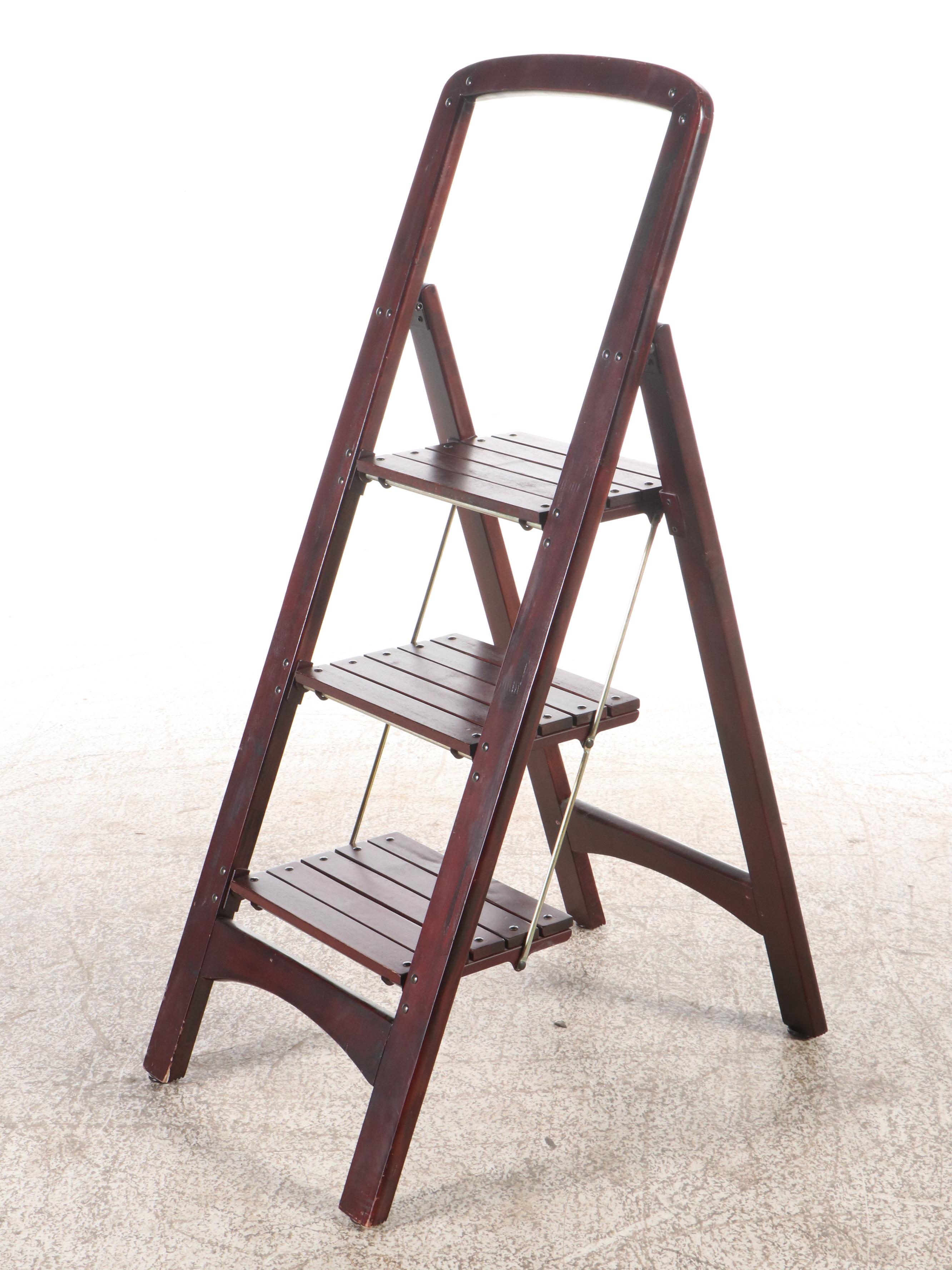 Mahogany Finish Wood Step Stool