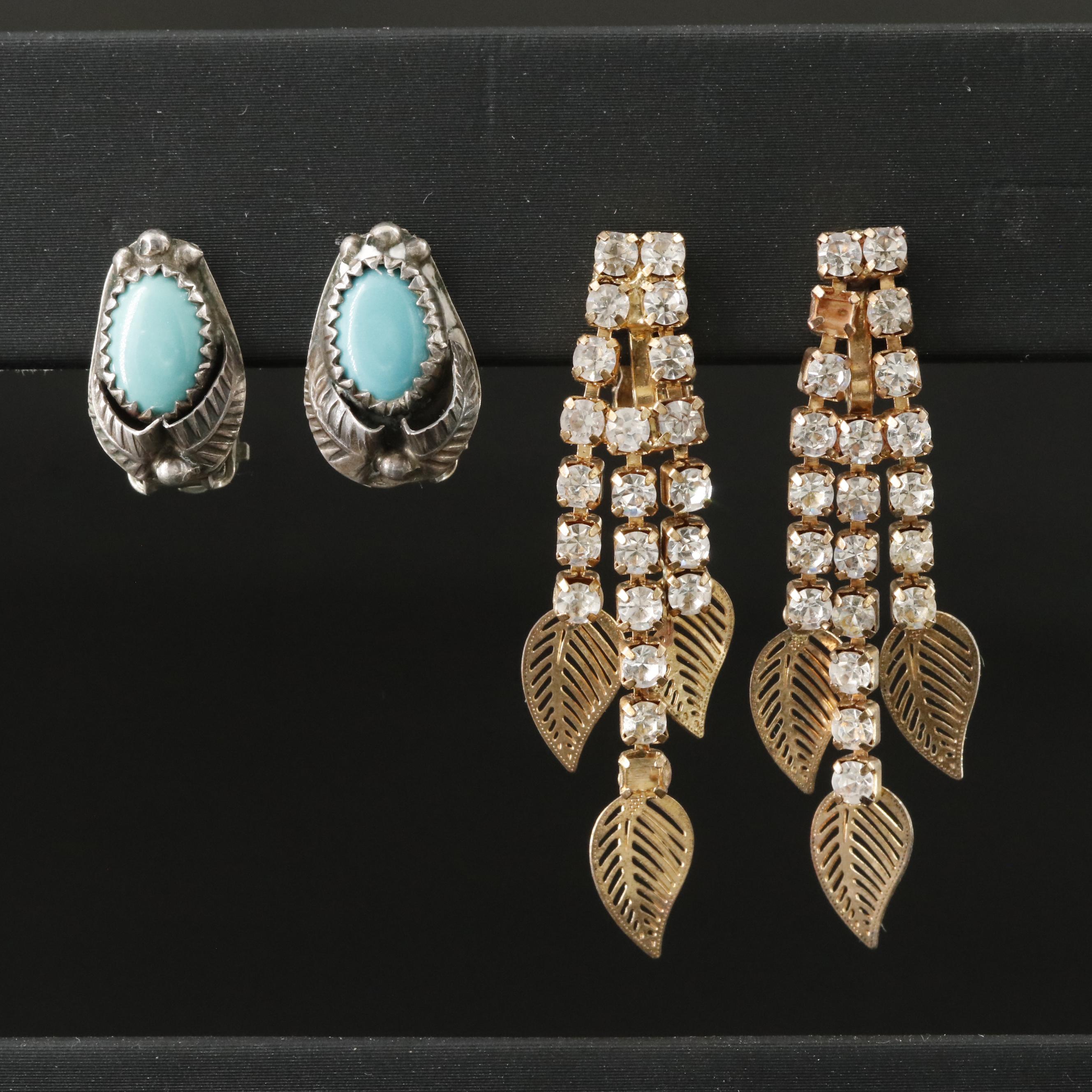 Vintage Rhinestone Drop and Southwestern Turquoise Earrings
