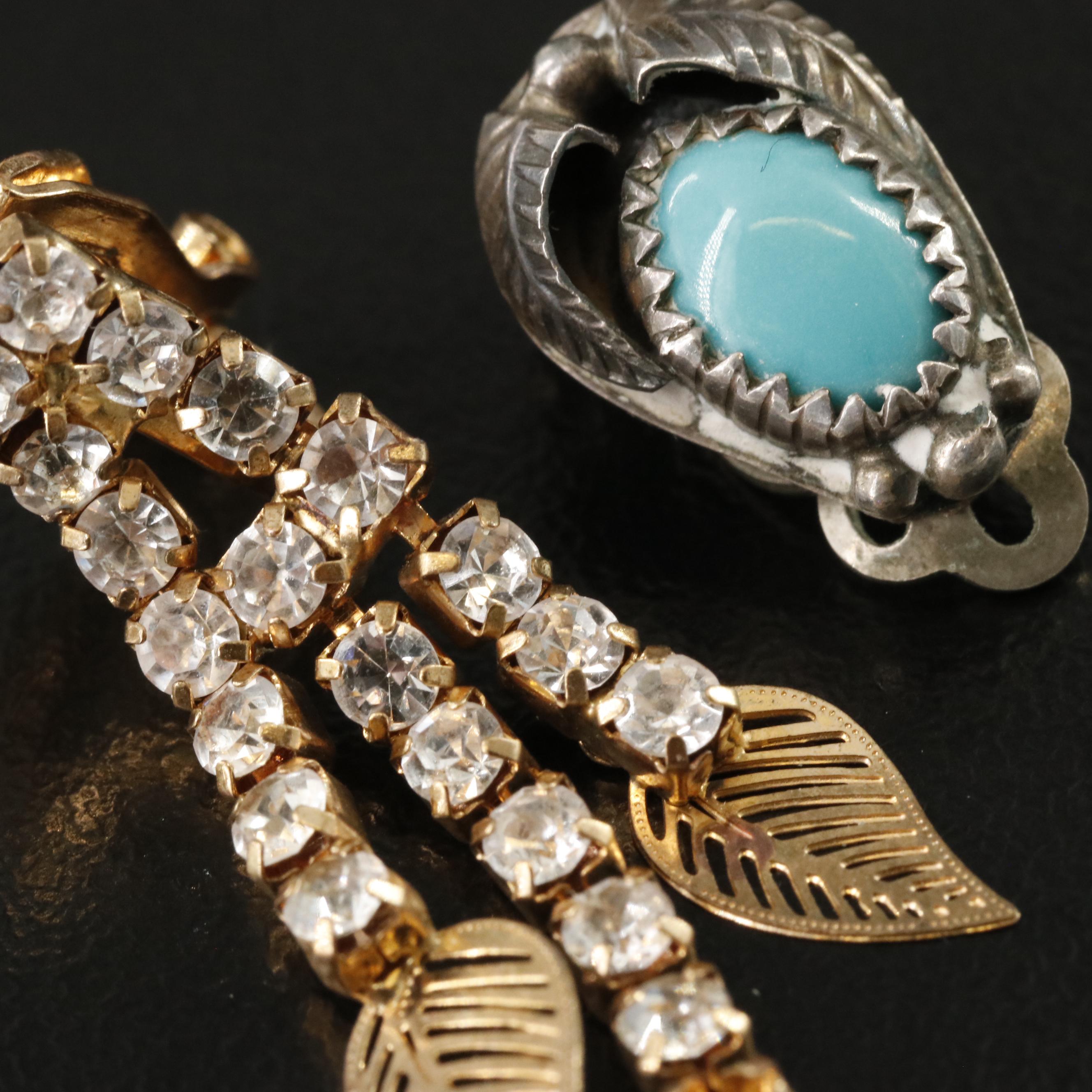 Vintage Rhinestone Drop and Southwestern Turquoise Earrings