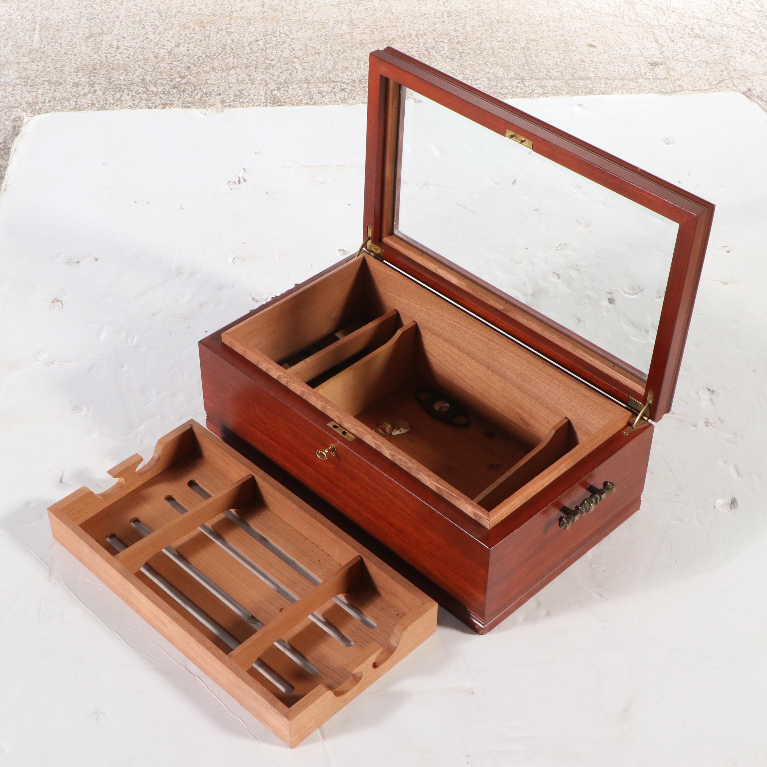 Glass Lidded Mahogany Humidor with Cedar Liner and Tray
