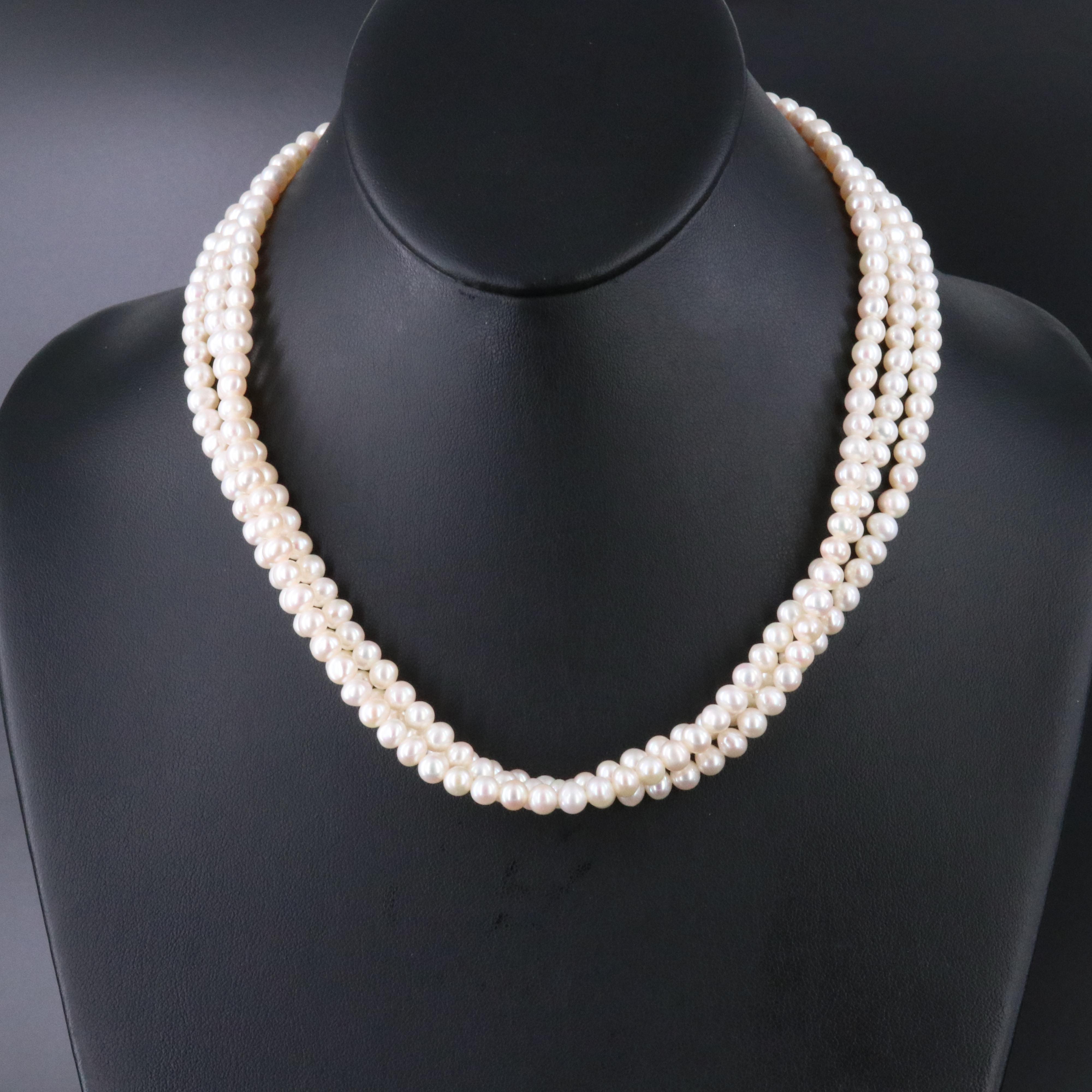 Triple Strand Pearl Necklace with 14K Clasp
