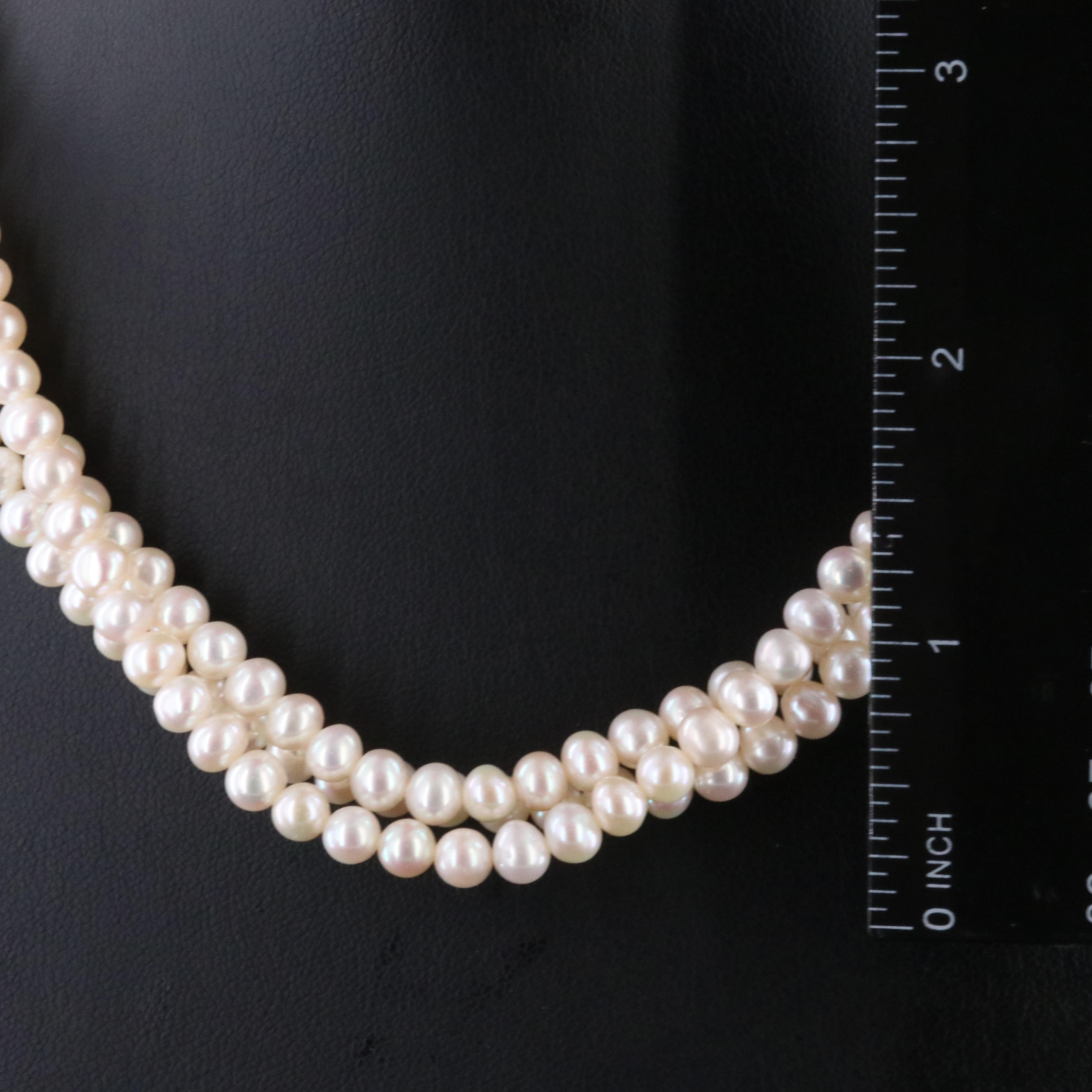 Triple Strand Pearl Necklace with 14K Clasp