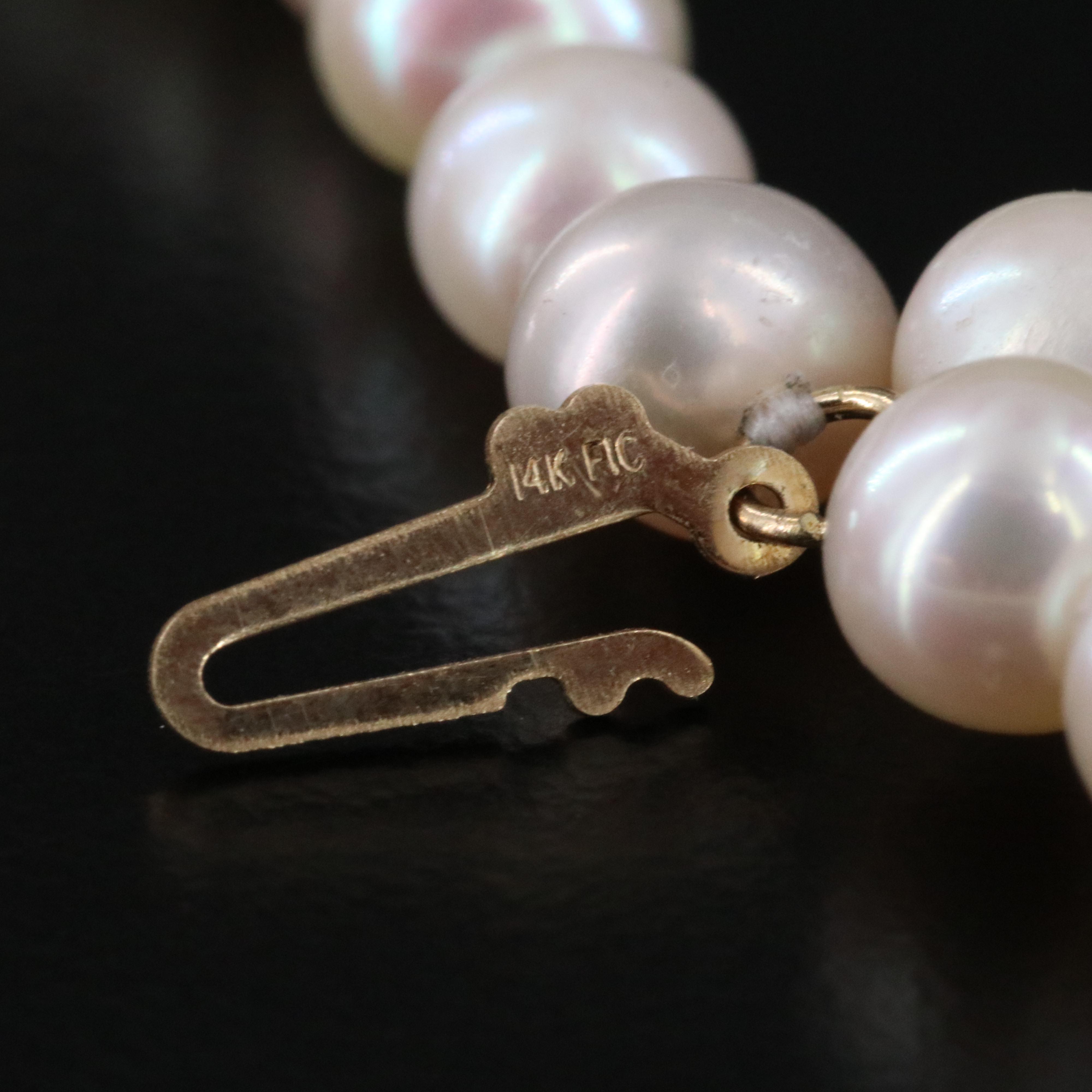 Triple Strand Pearl Necklace with 14K Clasp