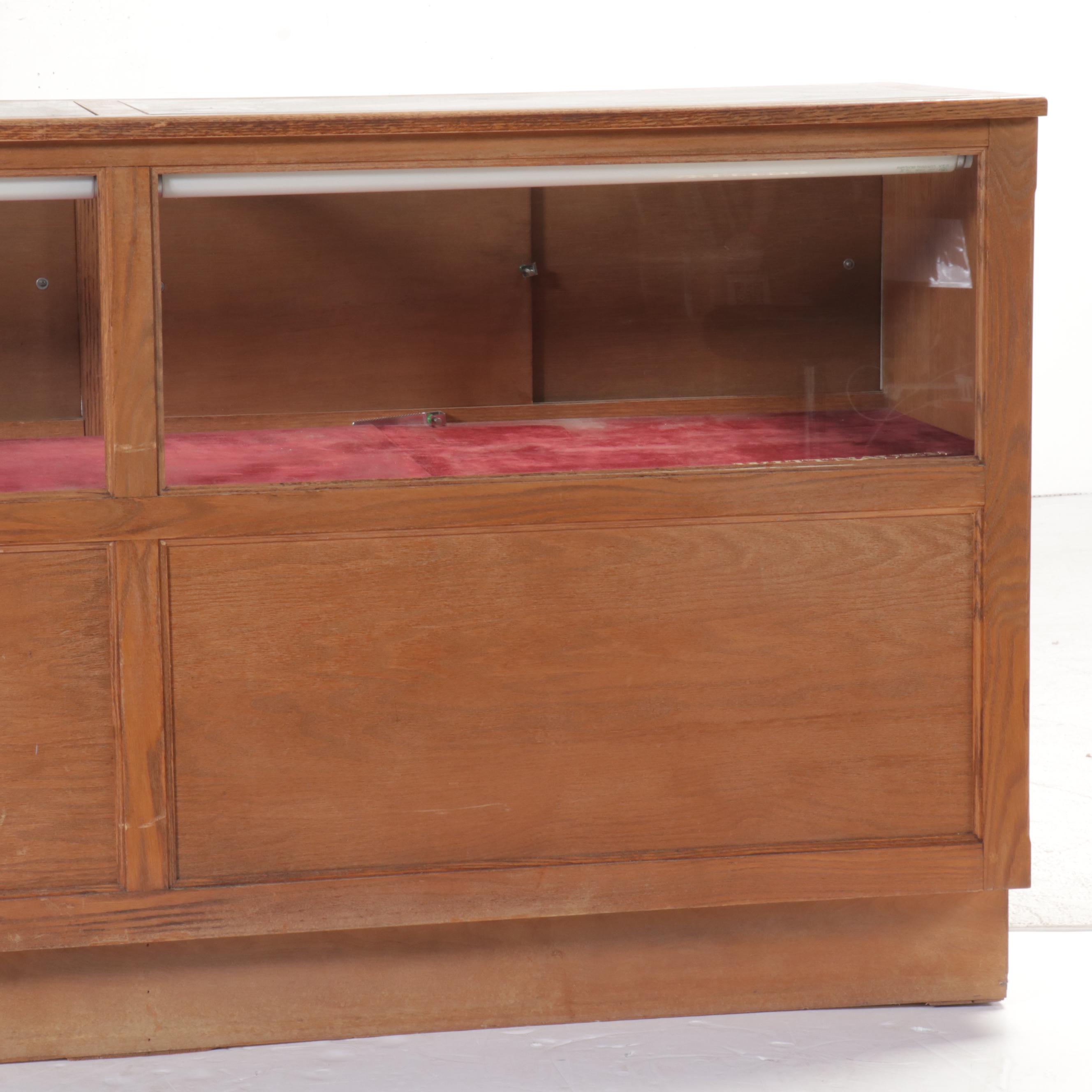 Mid Century Style Oak Glass Front Display Cabinet, Mid to Late 20th Century