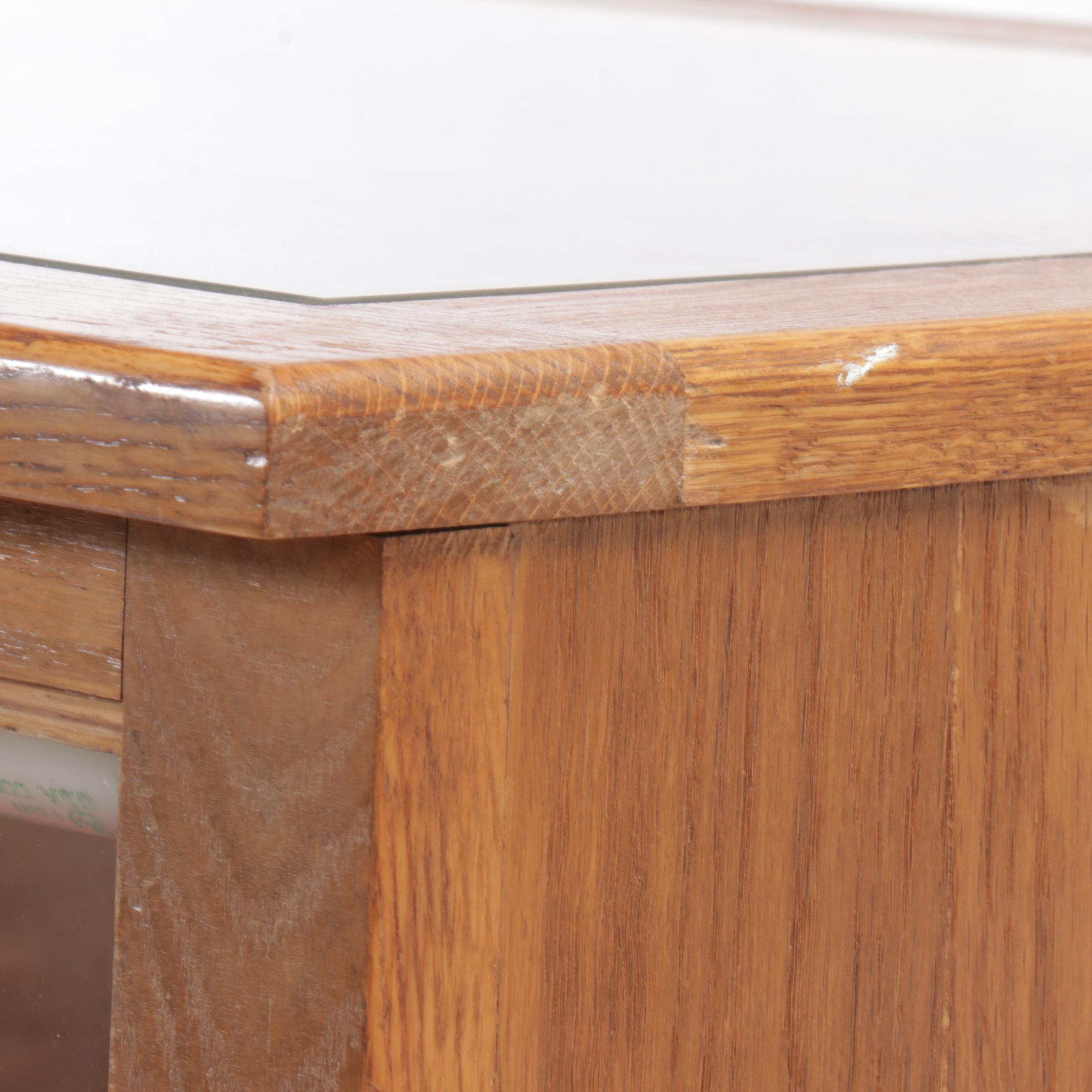 Mid Century Style Oak Glass Front Display Cabinet, Mid to Late 20th Century