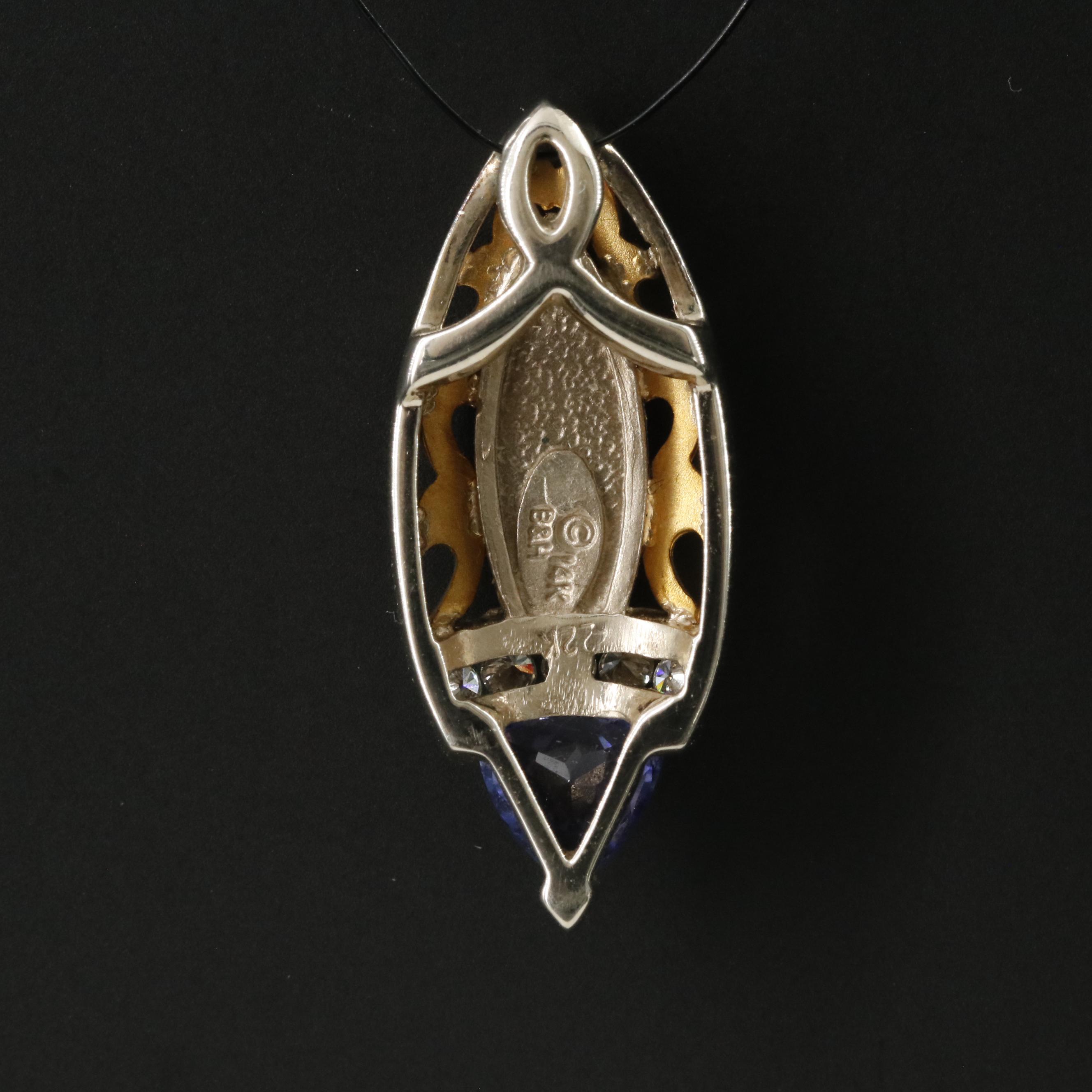 14K Opal Doublet, Tanzanite and Diamond Slide Pendant with 22K Accents