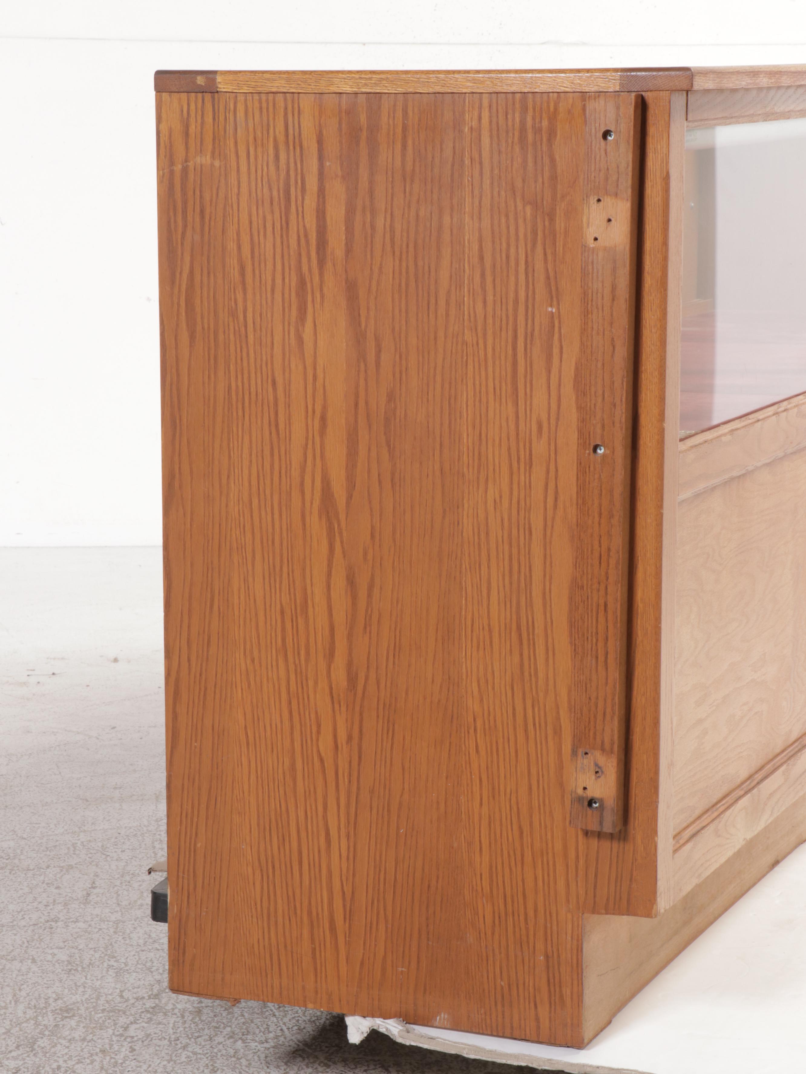 Mid Century Style Oak Glass Front Display Cabinet, Mid to Late 20th Century