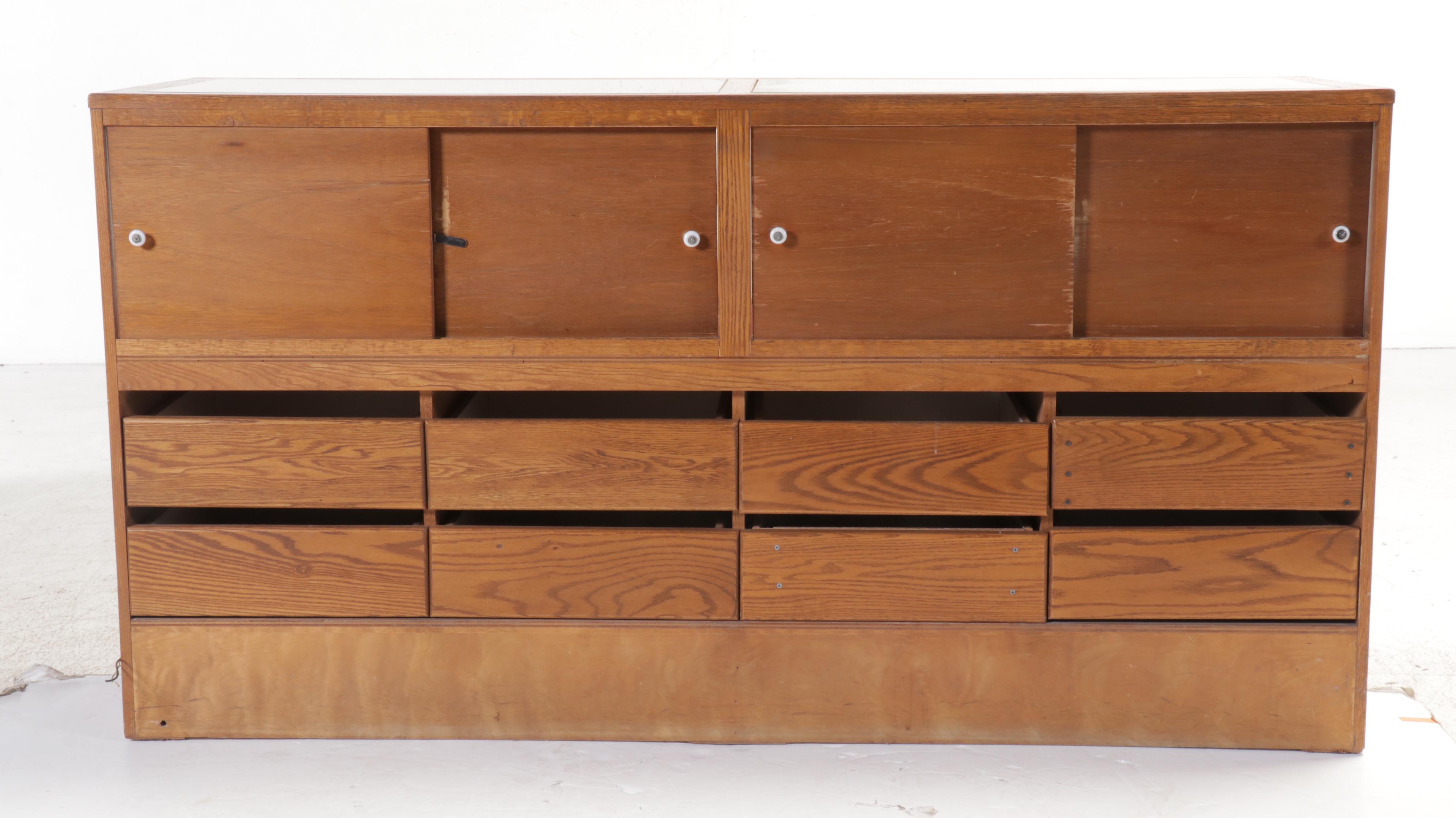 Mid Century Style Oak Glass Front Display Cabinet, Mid to Late 20th Century