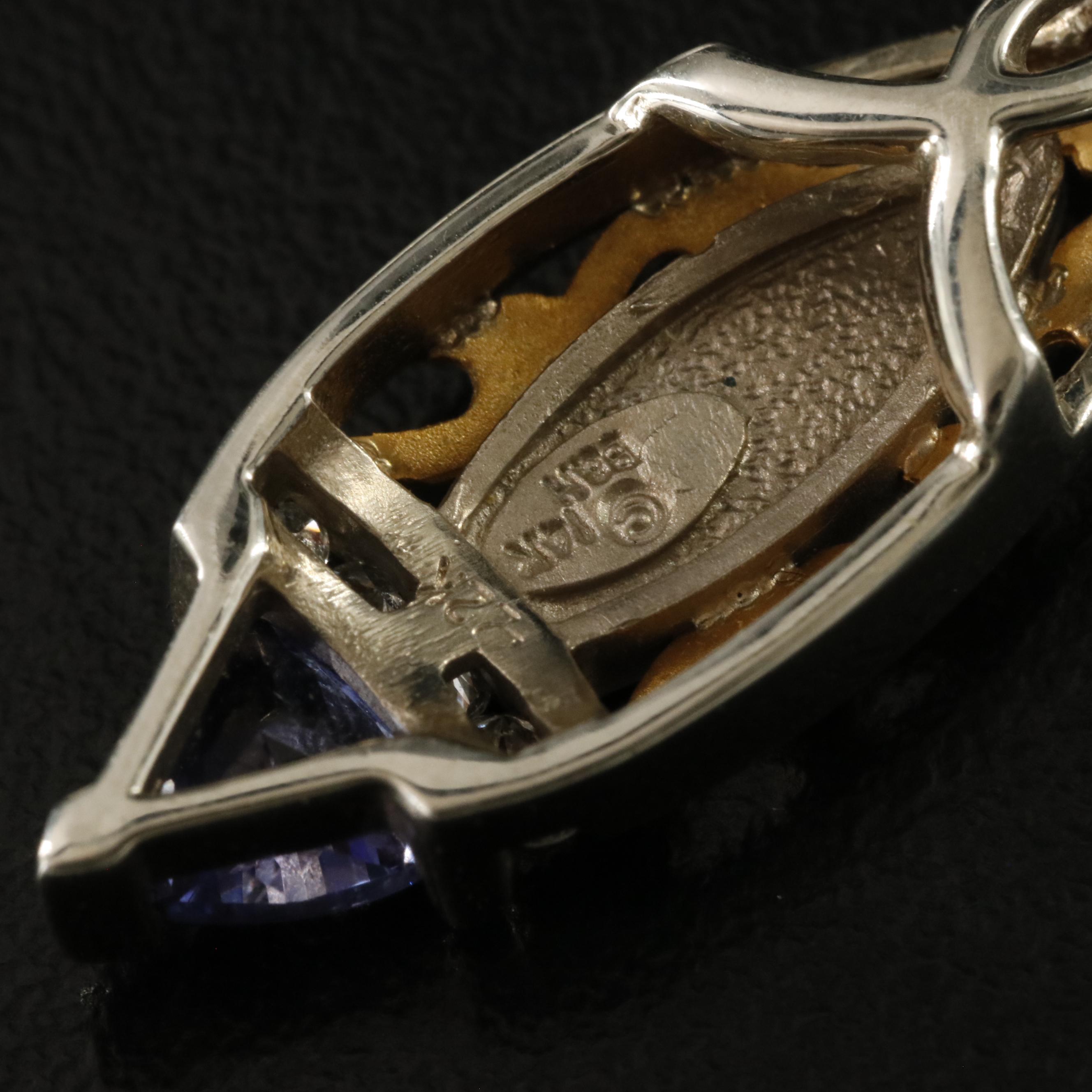 14K Opal Doublet, Tanzanite and Diamond Slide Pendant with 22K Accents