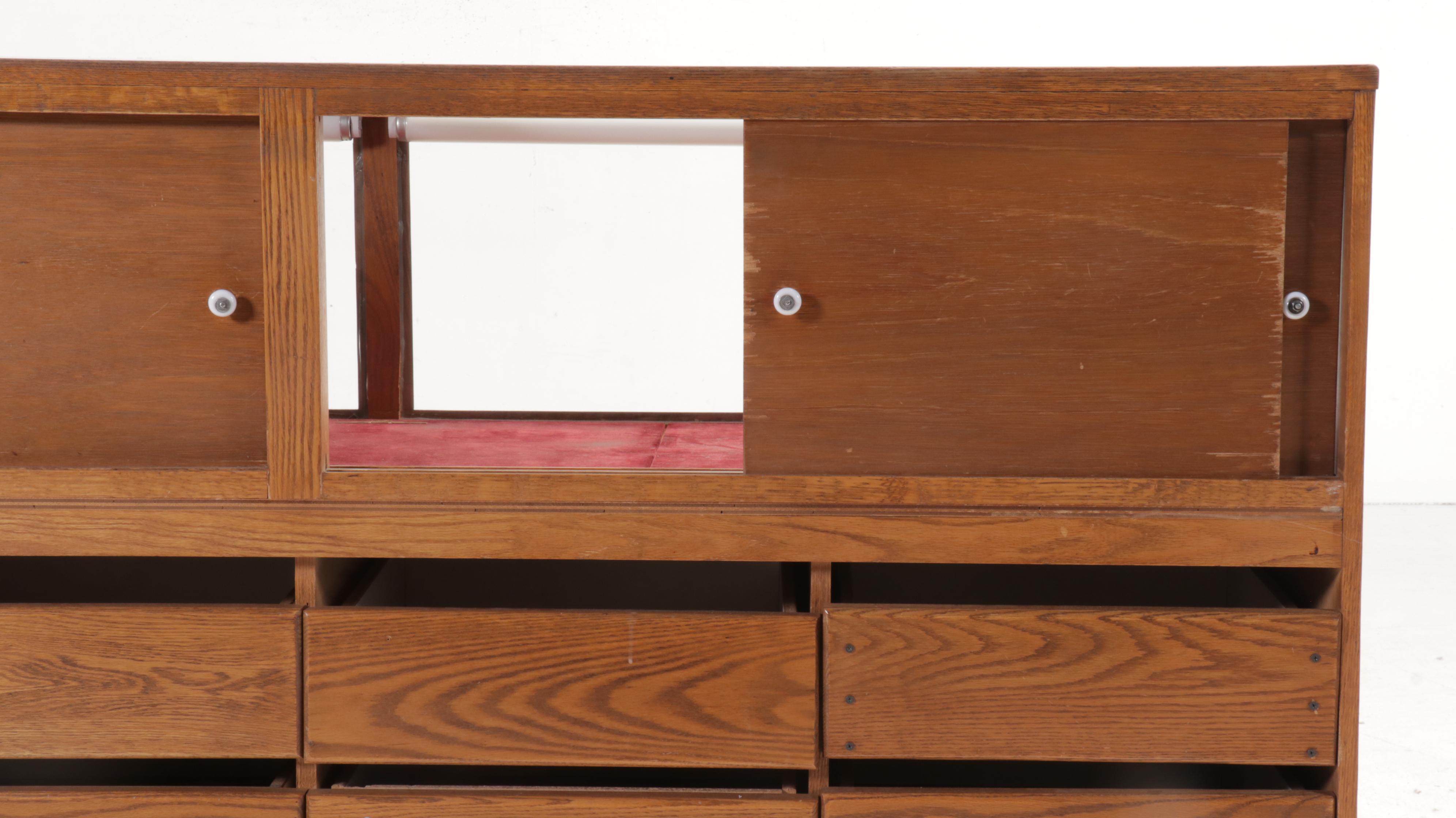 Mid Century Style Oak Glass Front Display Cabinet, Mid to Late 20th Century