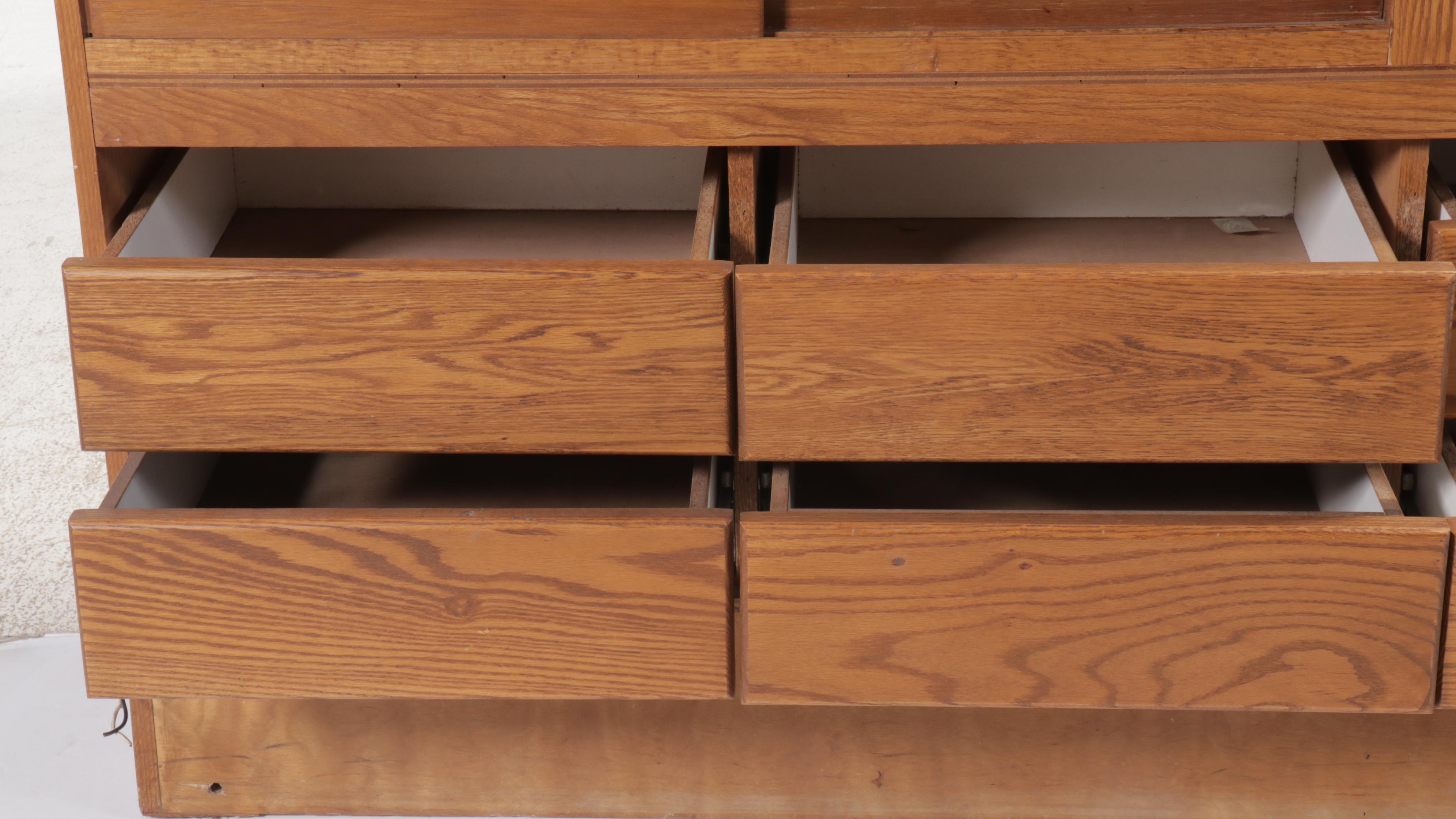 Mid Century Style Oak Glass Front Display Cabinet, Mid to Late 20th Century