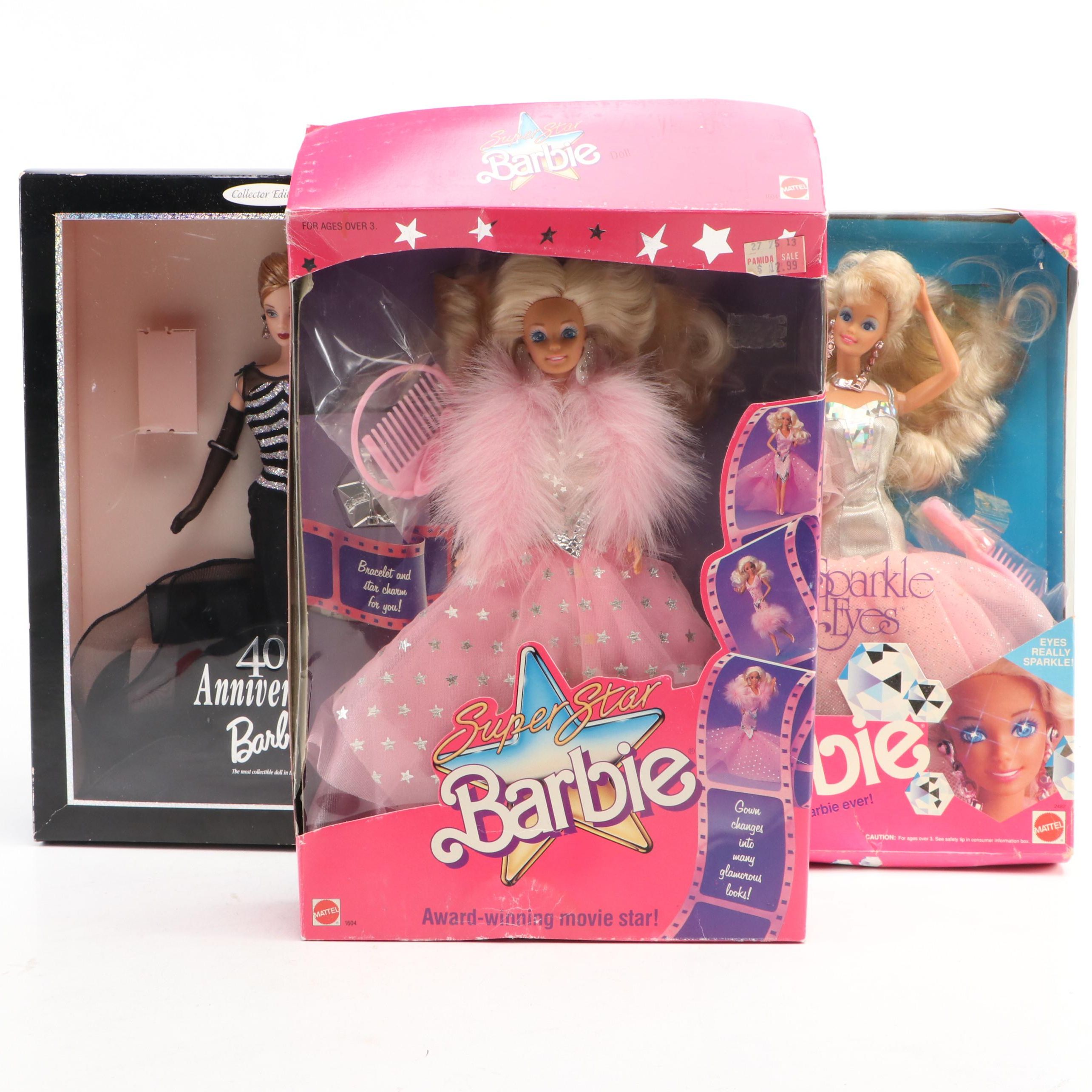 Mattel "Sparkle Eyes," "Super Star," and "40th Anniversary" Barbie Dolls