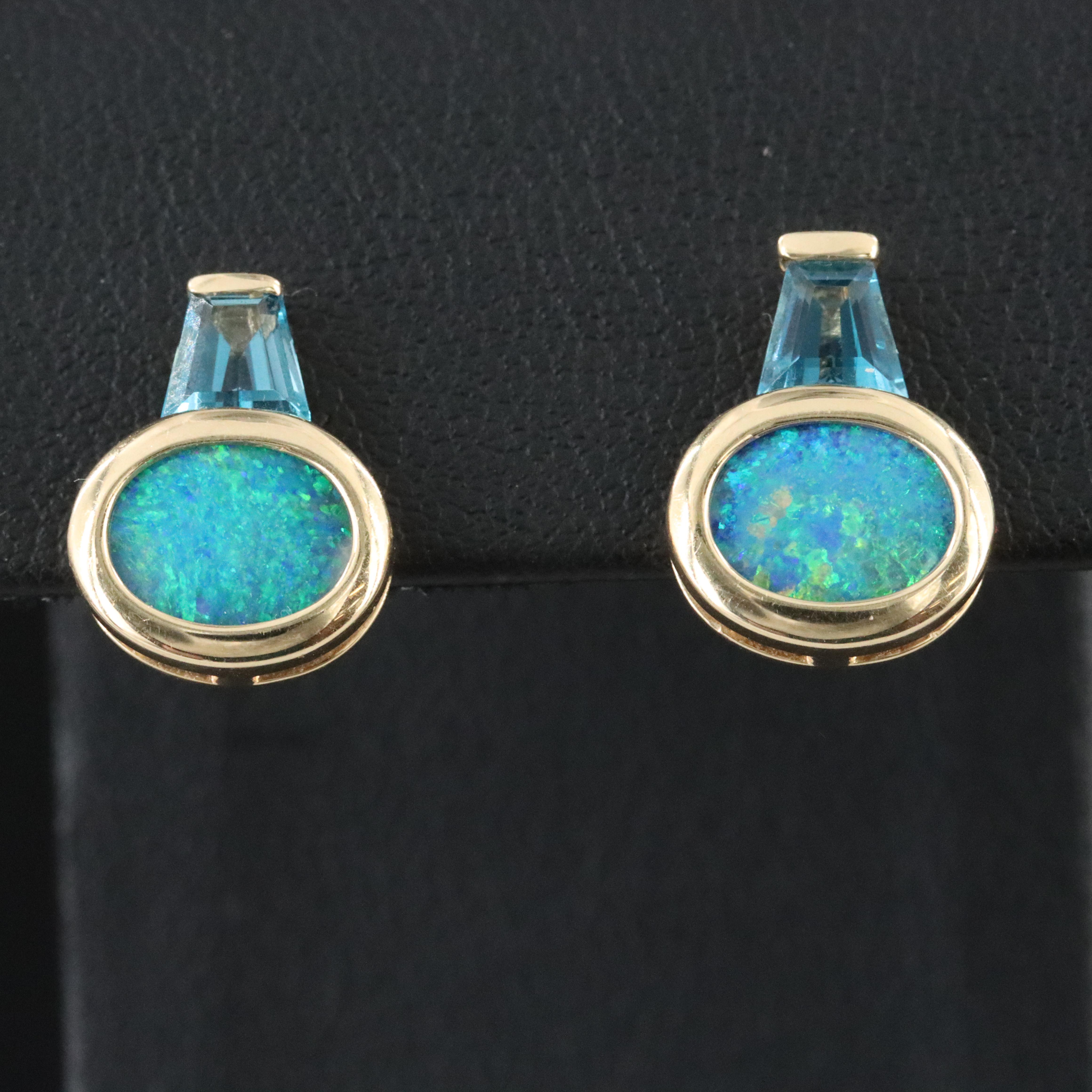 14K Opal Doublet and Topaz Earrings