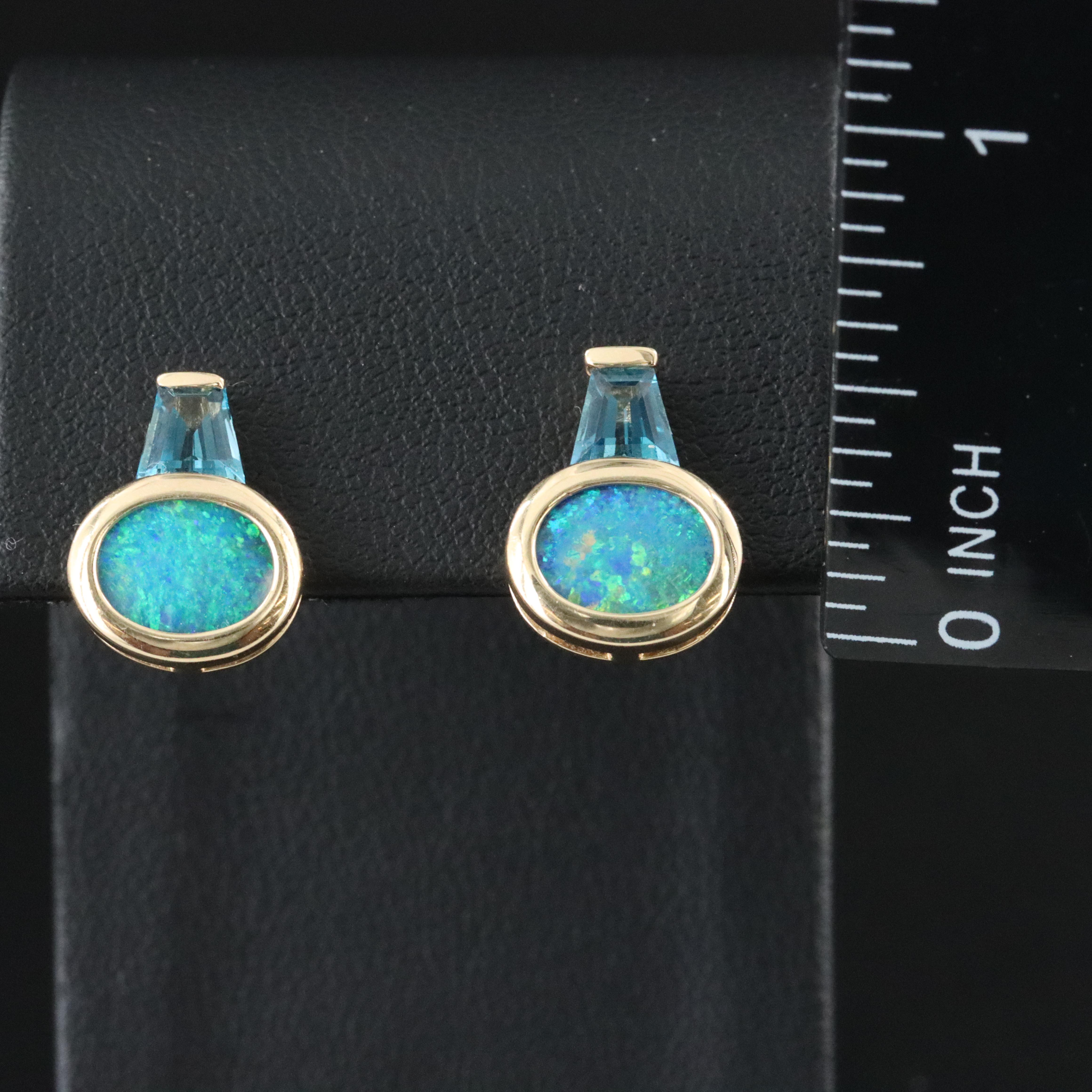14K Opal Doublet and Topaz Earrings