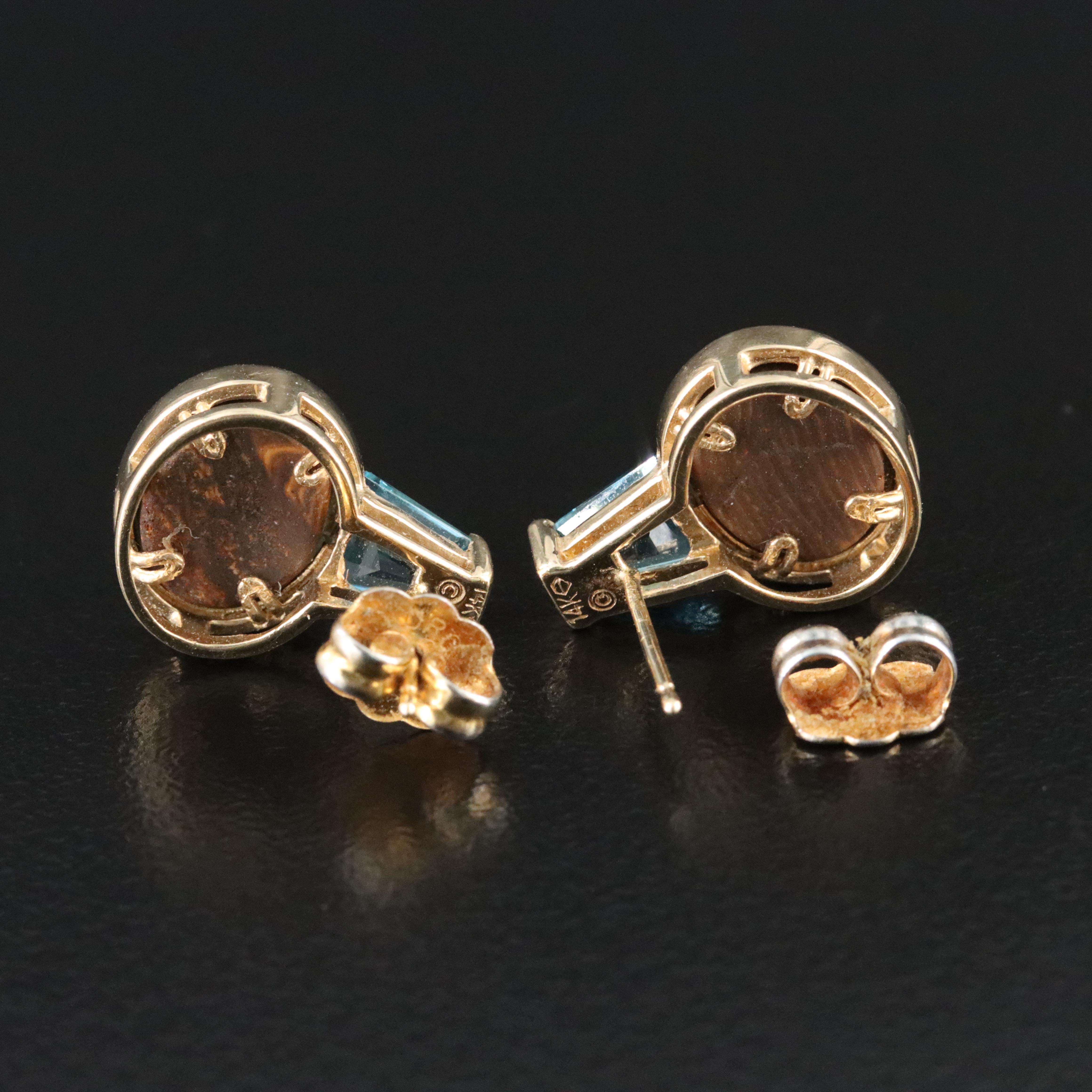 14K Opal Doublet and Topaz Earrings