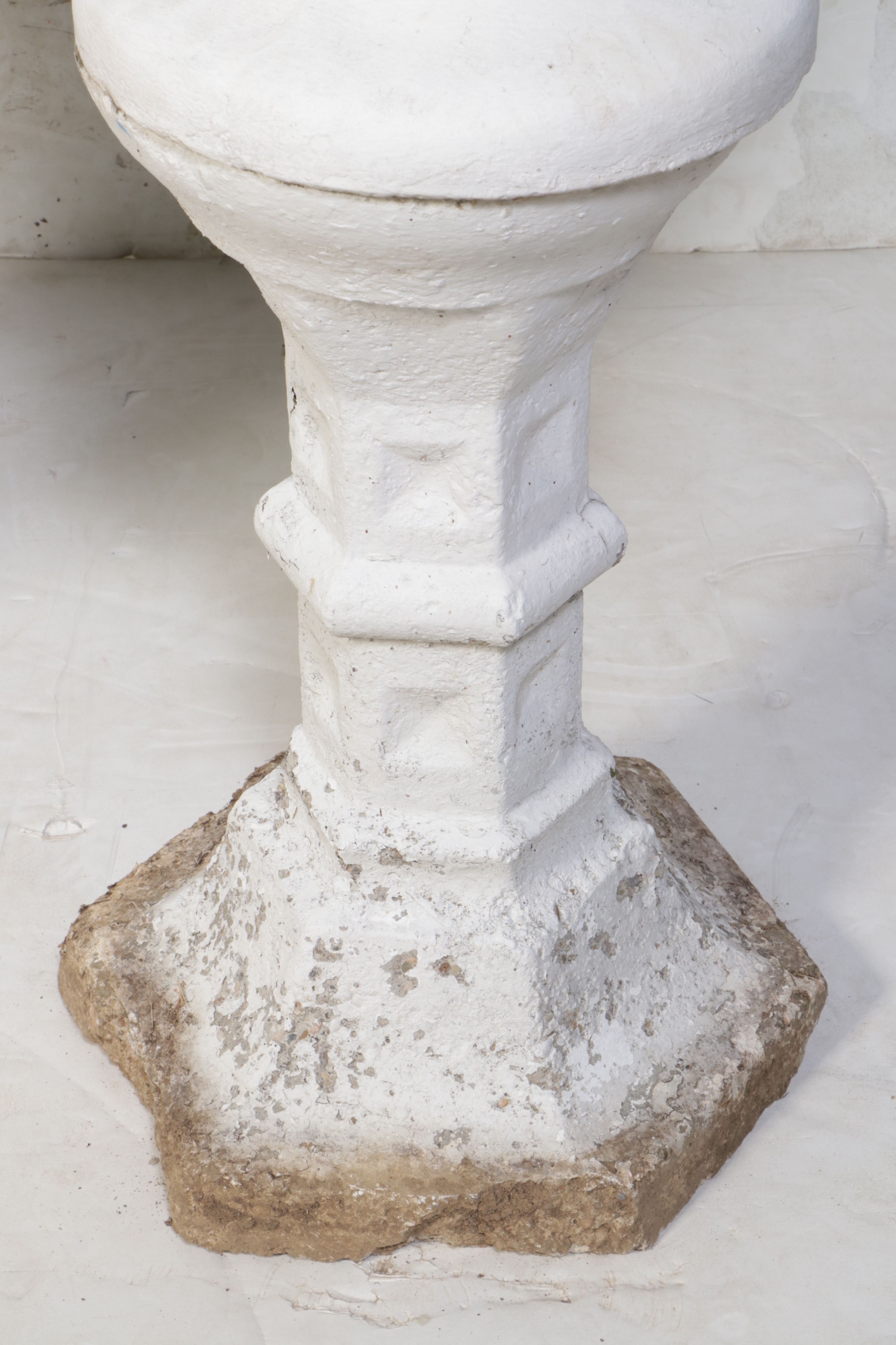 Pair of Cast Concrete Low Bowl Planters with Hexagonal Stands