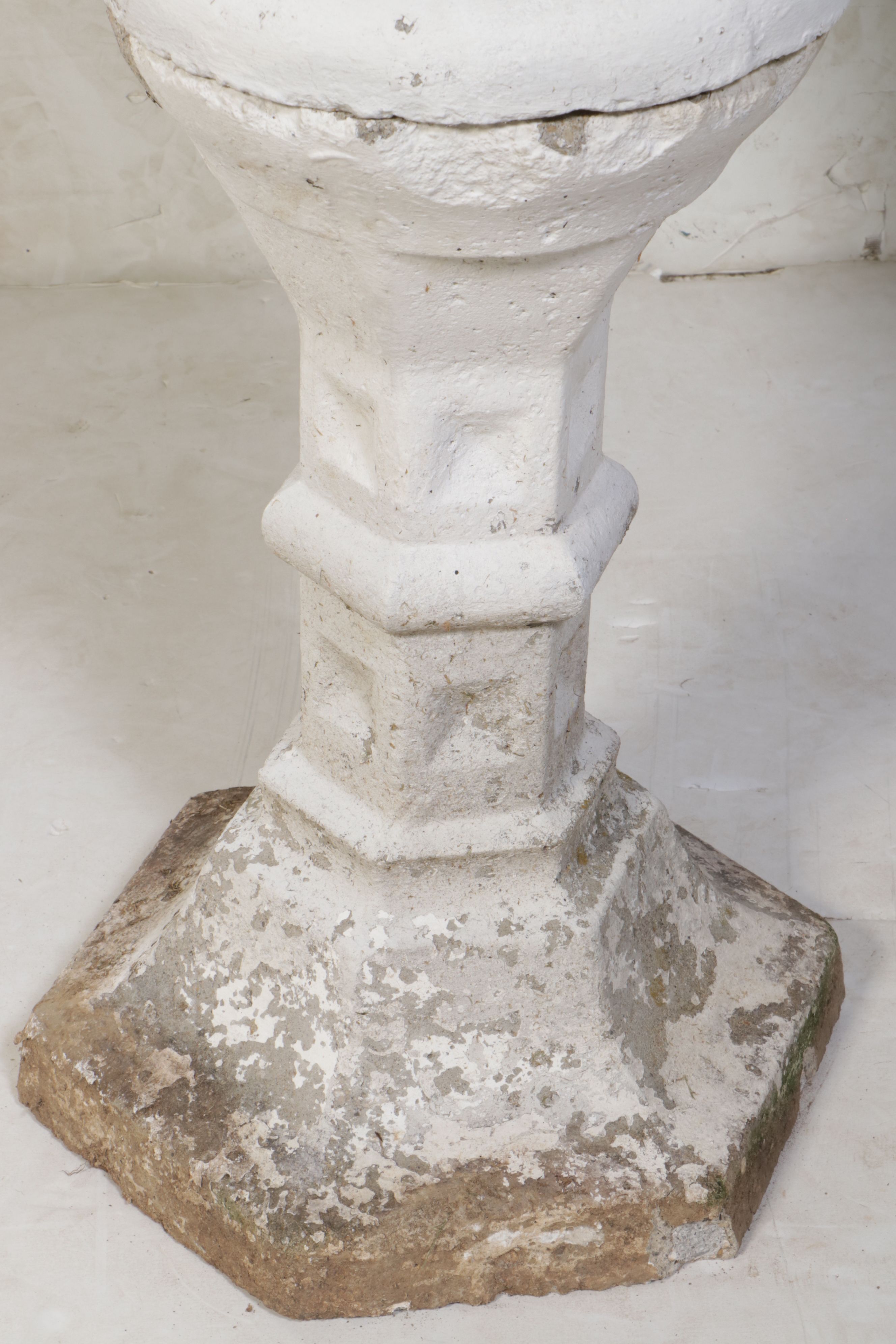 Pair of Cast Concrete Low Bowl Planters with Hexagonal Stands