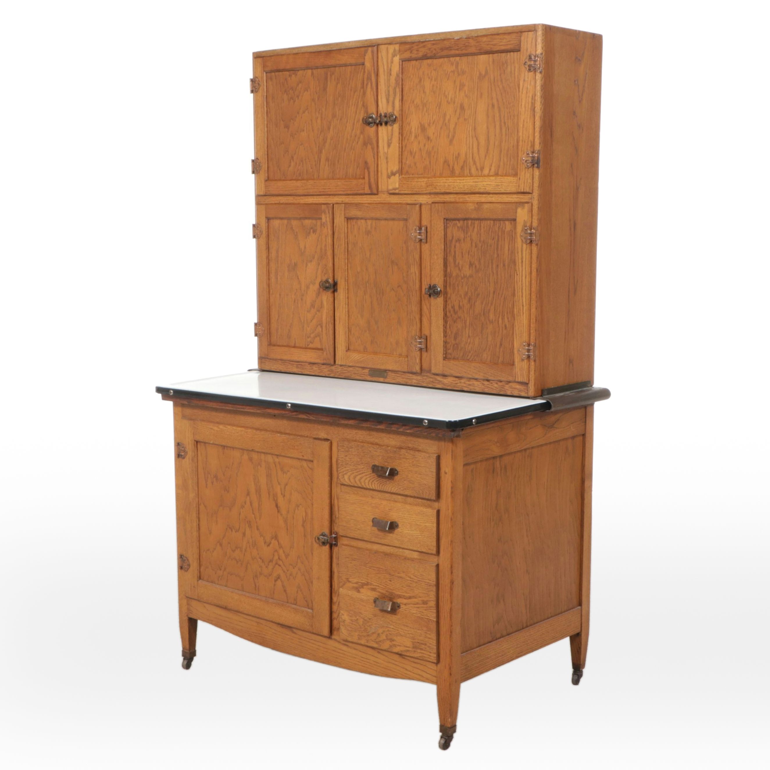 American Oak Hoosier Cabinet with Accessories, Early 20th Century